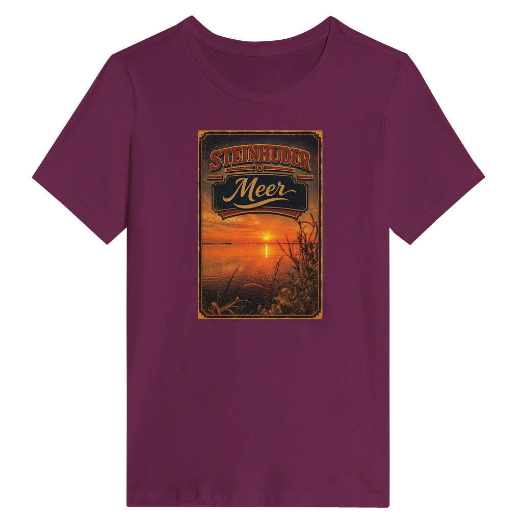 Damen-T-Shirt in Weiß mit Motiv „Sunset am Steinhuder Meer“