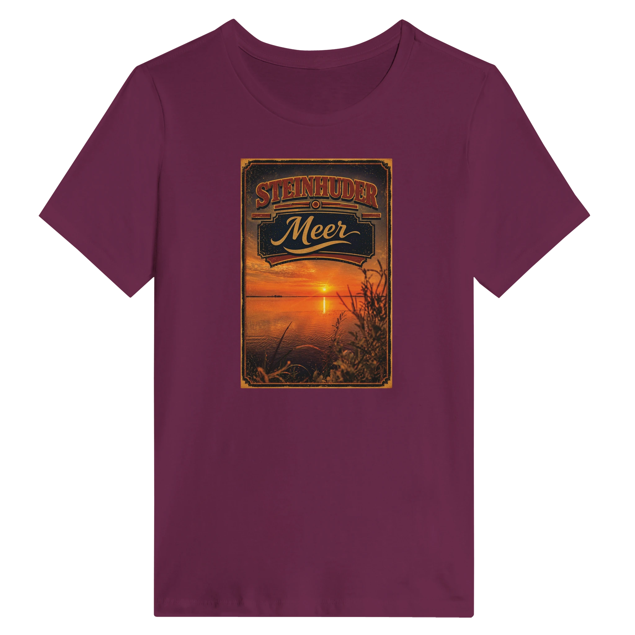 Damen-T-Shirt in Weiß mit Motiv „Sunset am Steinhuder Meer“