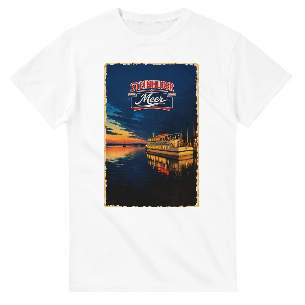 T-Shirt in Weiß mit Motiv „MS Steinhude Abendstimmung“
