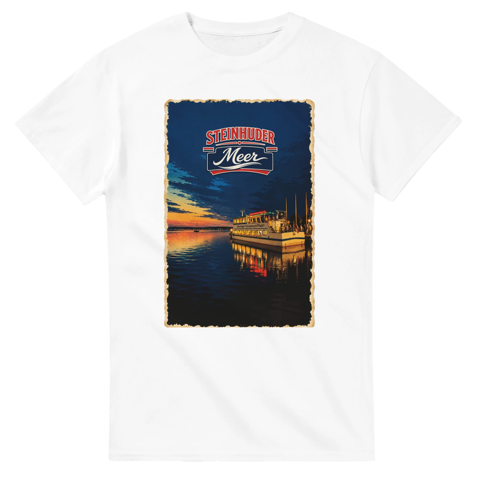 T-Shirt in Weiß mit Motiv „MS Steinhude Abendstimmung“
