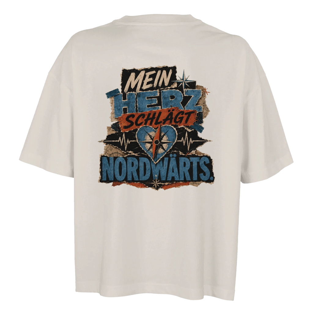Damen-T-Shirt in Weiß mit Motiv „Mein Herz schlägt NORDWÄRTS.“