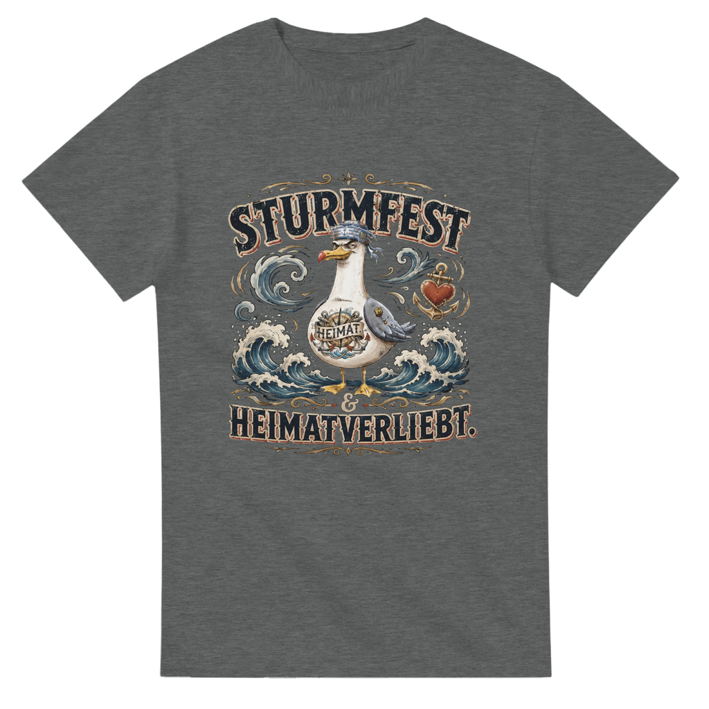 T-Shirt in Natur mit Motiv „Sturmfest & Heimatverliebt Möwe“