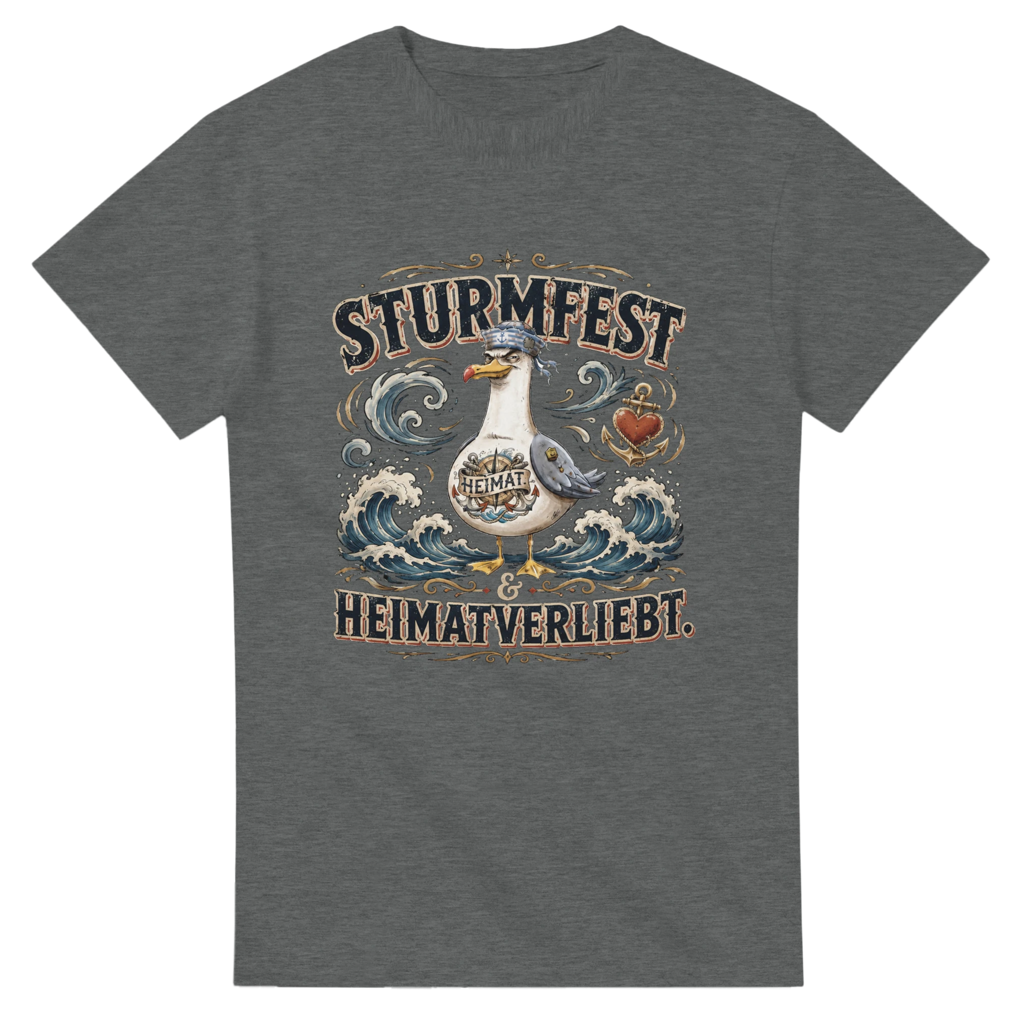 T-Shirt in Natur mit Motiv „Sturmfest & Heimatverliebt Möwe“