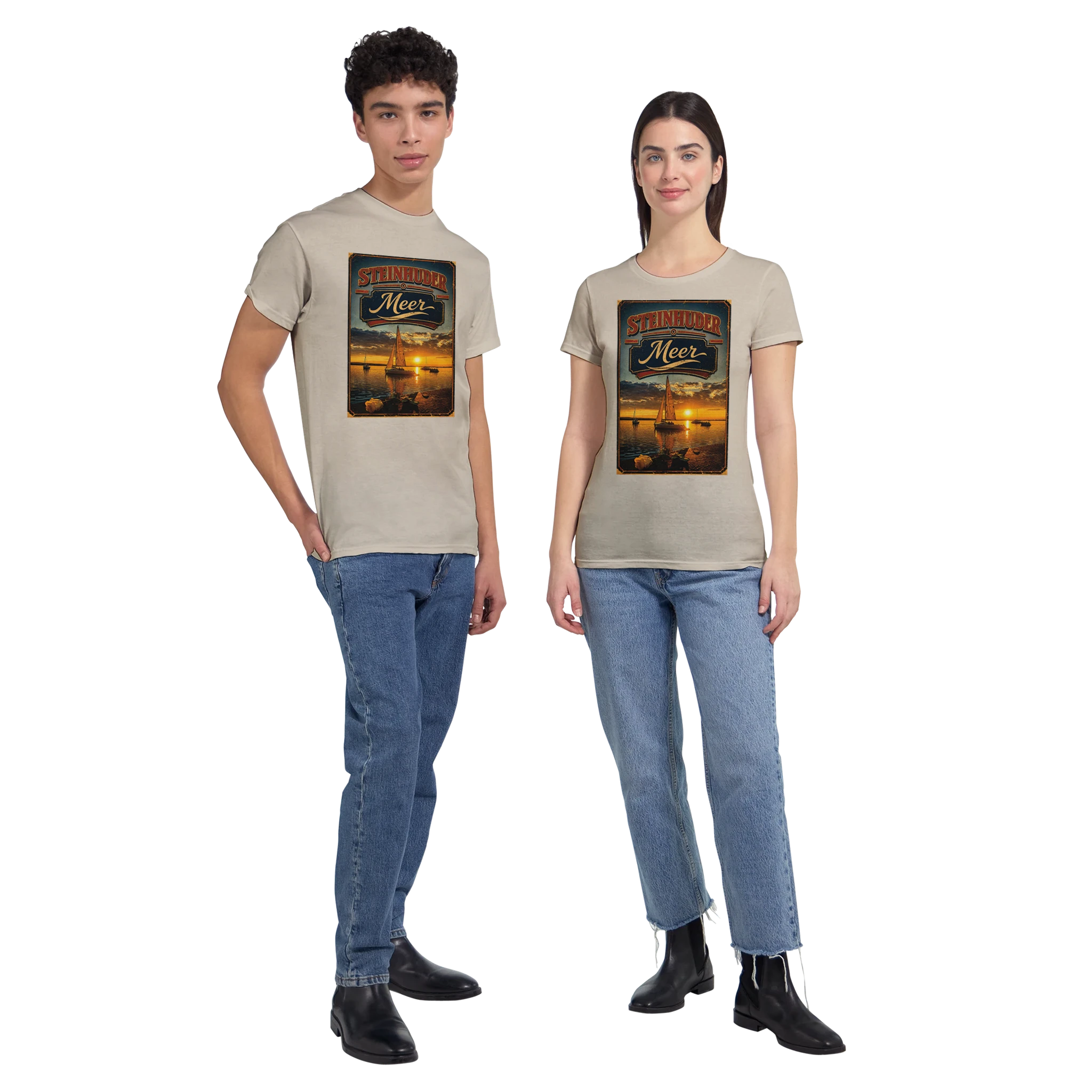 T-Shirt in Natur mit Motiv „White Night am Wilhelmstein mit Sonnenuntergang“