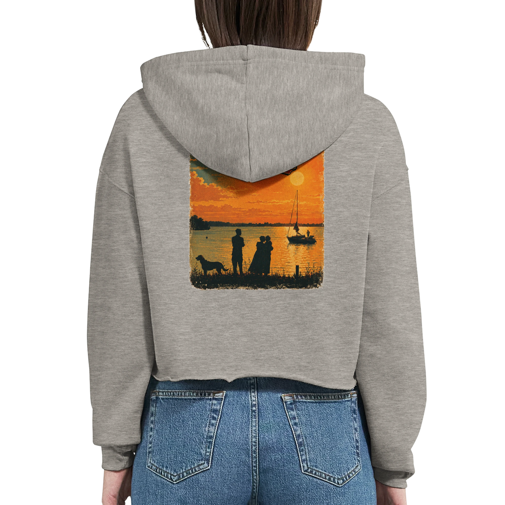 Damen-Hoodie in Weiß mit Motiv „Familie beim Sunset“