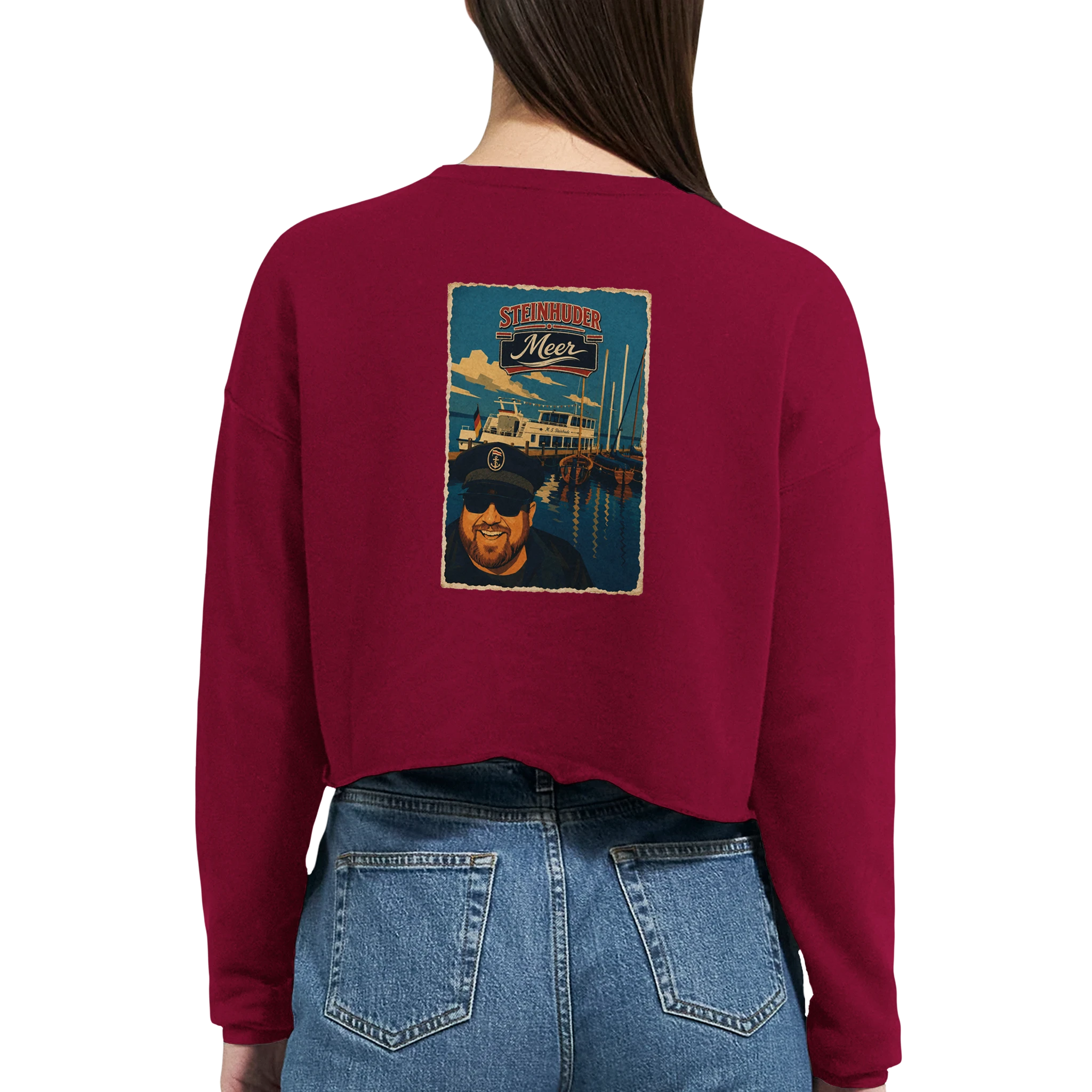 Damen-Pullover in Mauve mit Motiv „Kapitän an Bord“