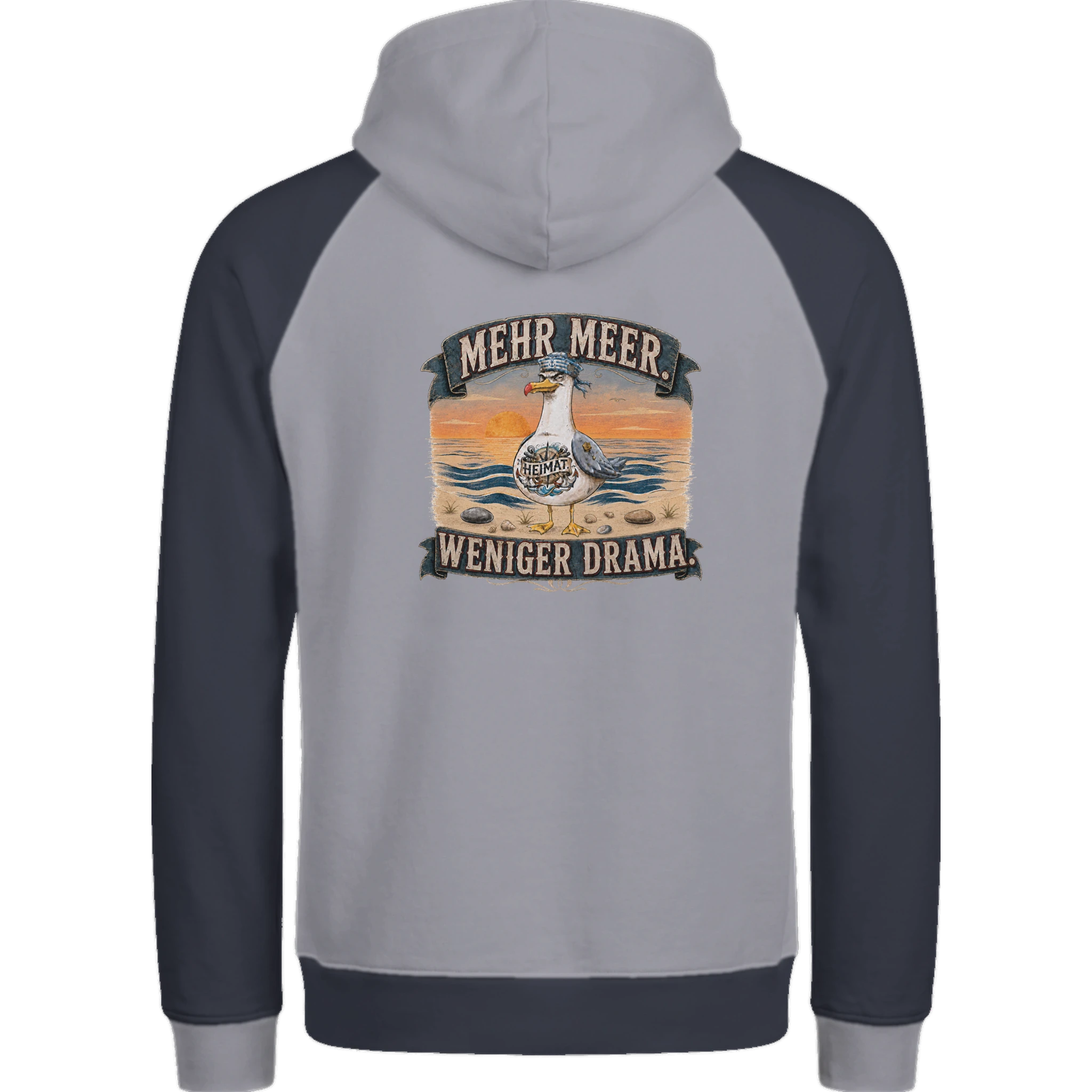 Hoodie in Ton mit Motiv „Mehr Meer. Weniger Drama.“
