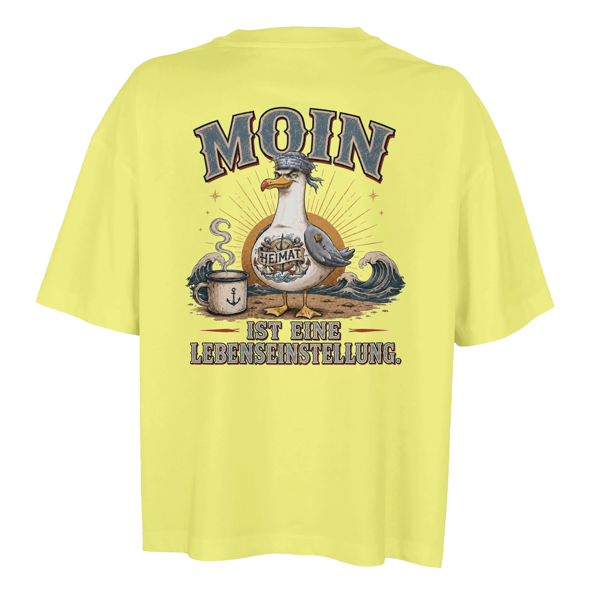 Damen-T-Shirt in Weiß mit Motiv „Moin ist eine Lebenseinstellung Möwe“
