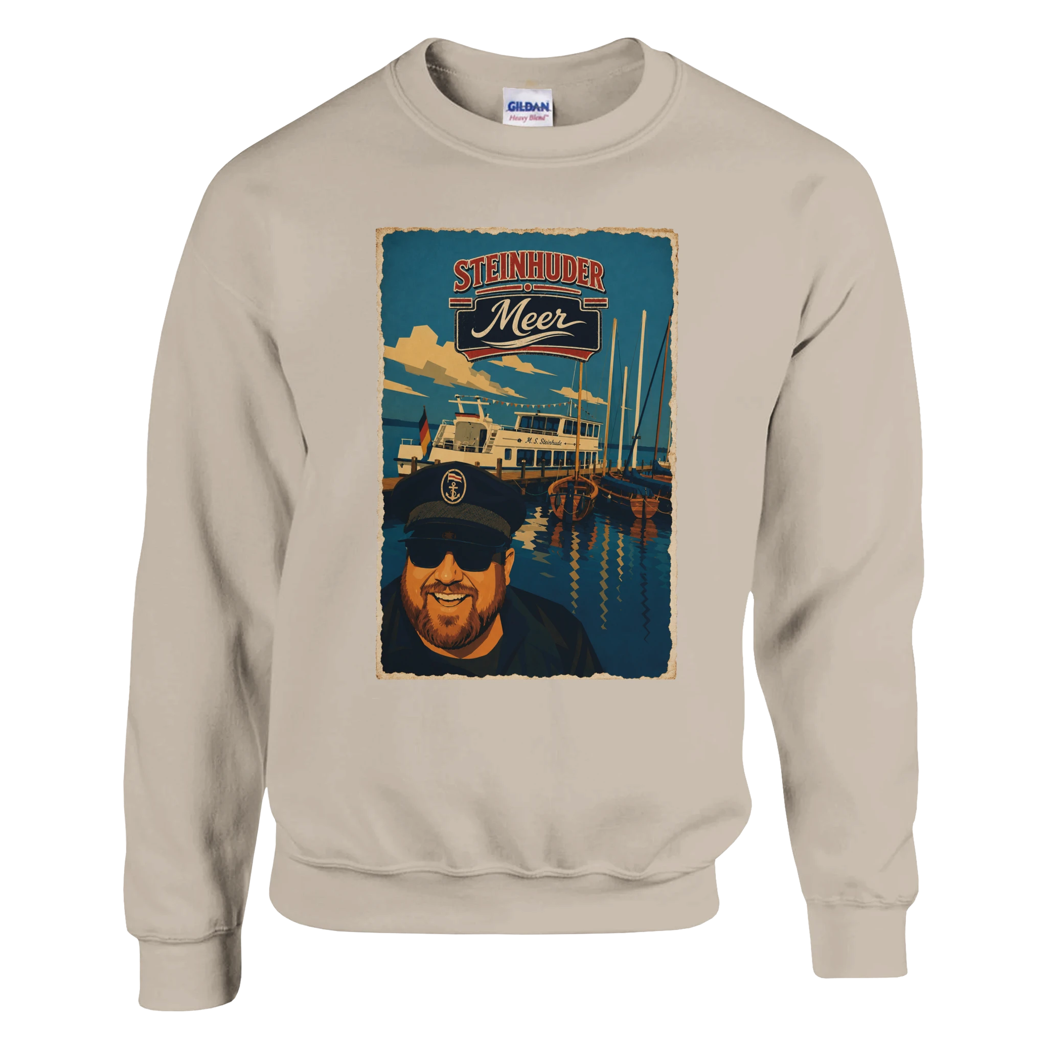Pullover in Weiß mit Motiv „Kapitän an Bord“