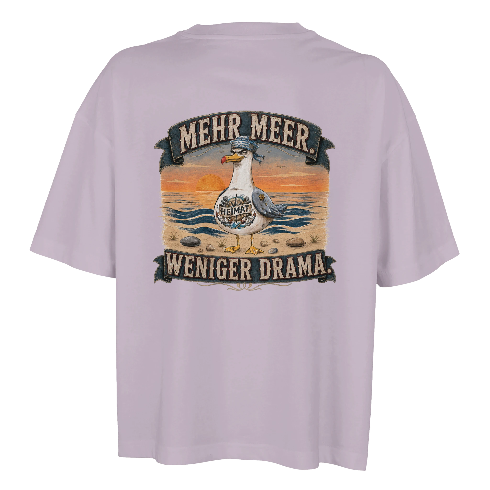 Damen-T-Shirt in Hellgelb mit Motiv „Mehr Meer. Weniger Drama.“