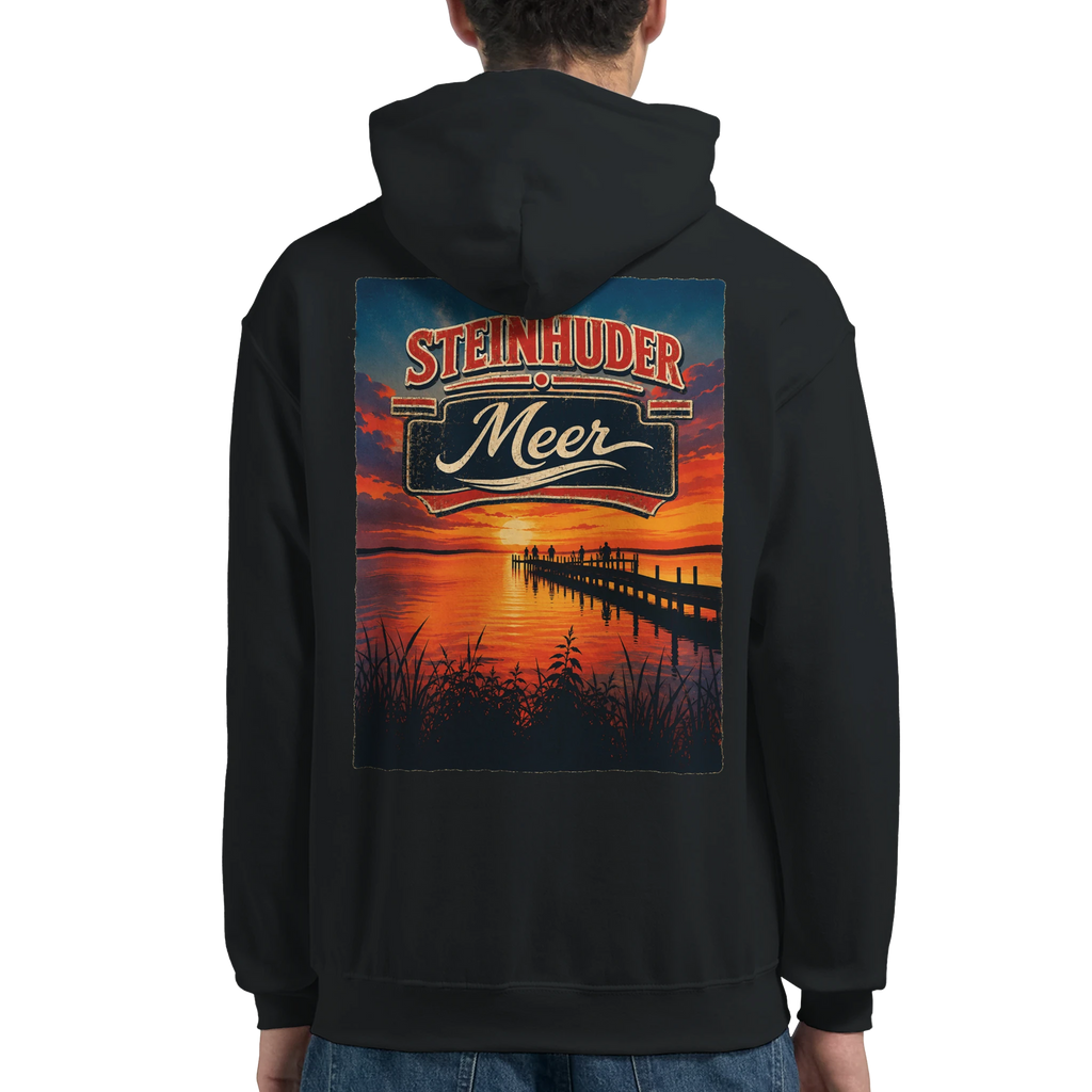 Hoodie in Weiß mit Motiv „Sunset Ratskeller Steg - Steinhuder Meer“