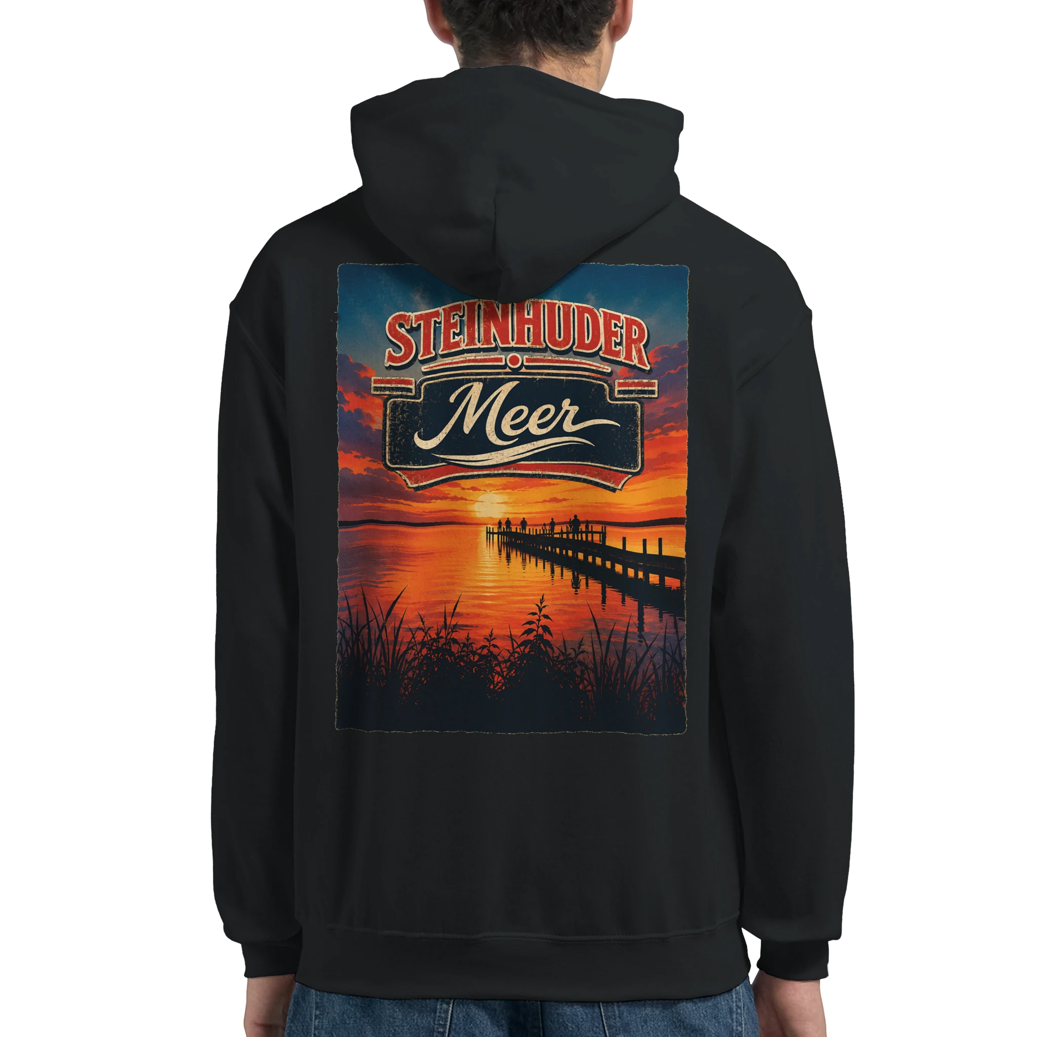 Hoodie in Weiß mit Motiv „Sunset Ratskeller Steg - Steinhuder Meer“