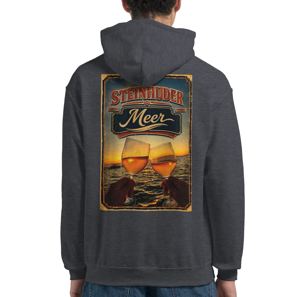 Hoodie in Weiß mit Motiv „Stößchen bei Sunset“