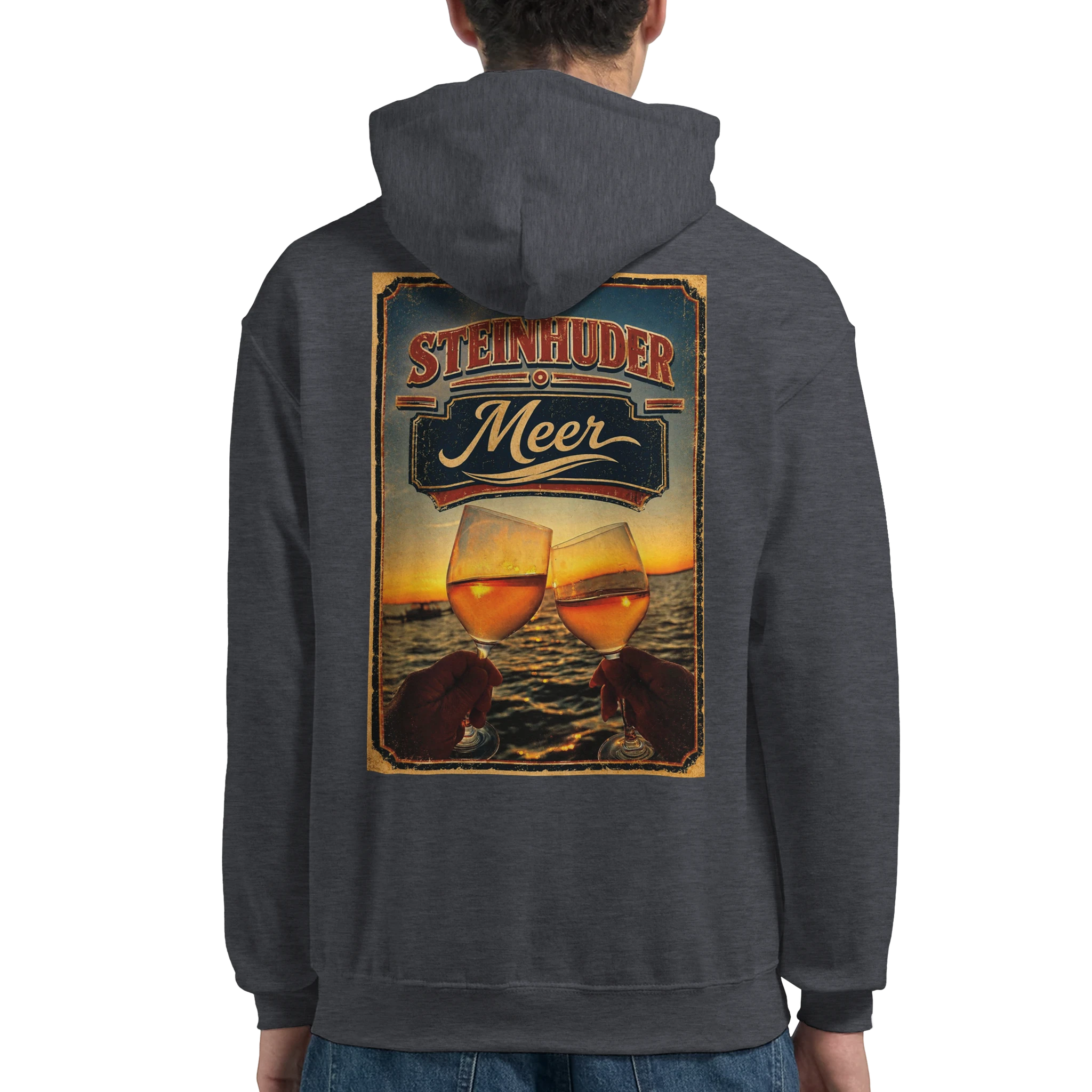 Hoodie in Weiß mit Motiv „Stößchen bei Sunset“