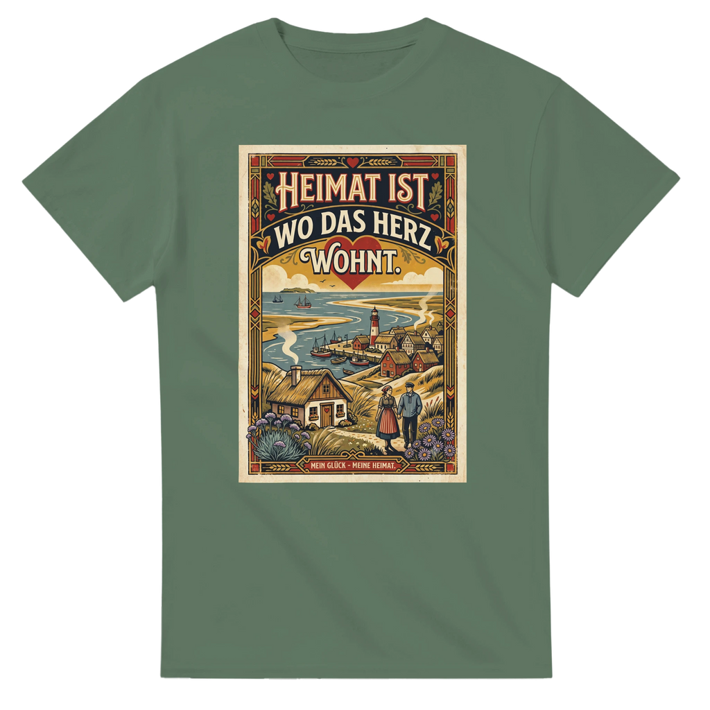 T-Shirt in Natur mit Motiv „Heimat ist, wo das Herz wohnt“