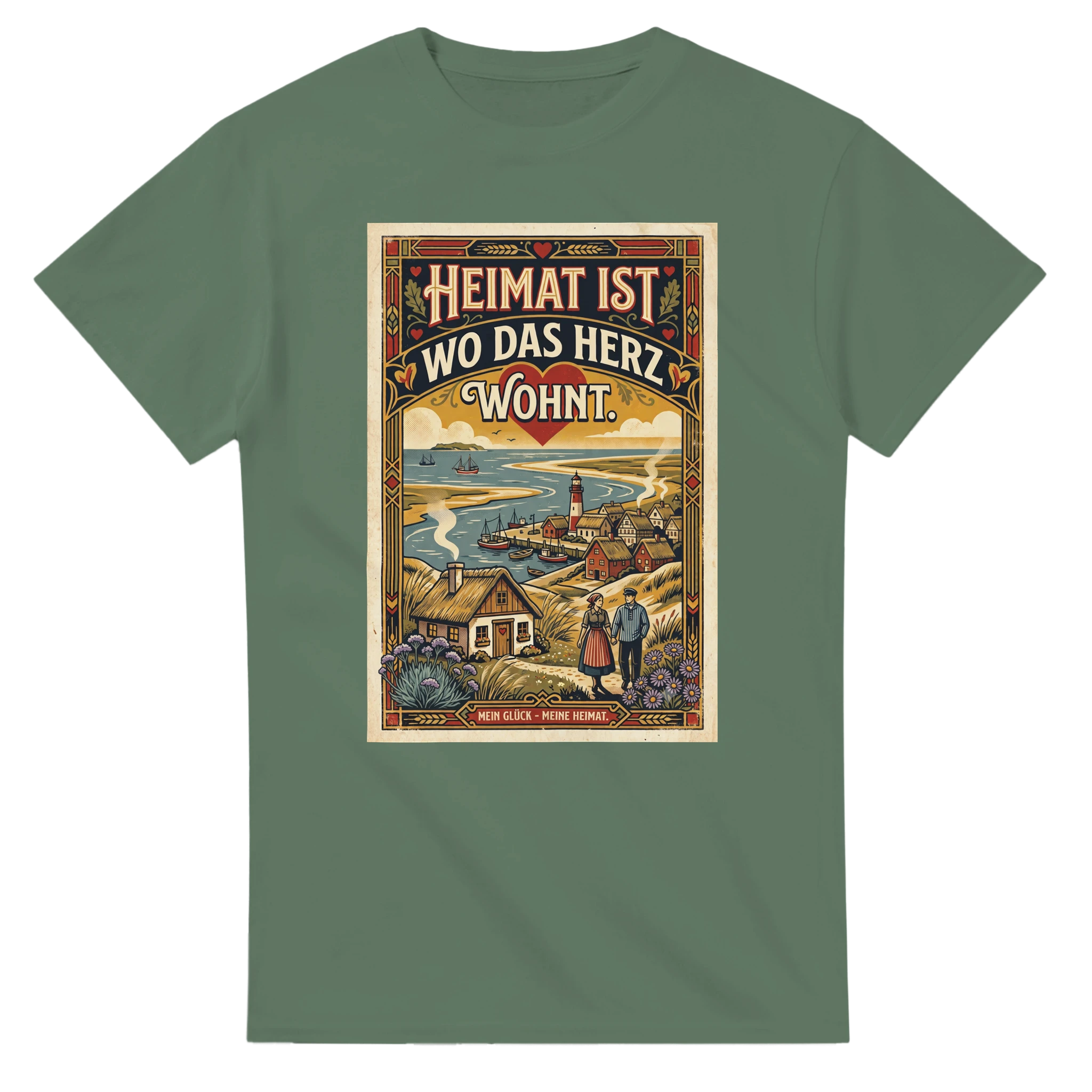 T-Shirt in Natur mit Motiv „Heimat ist, wo das Herz wohnt“