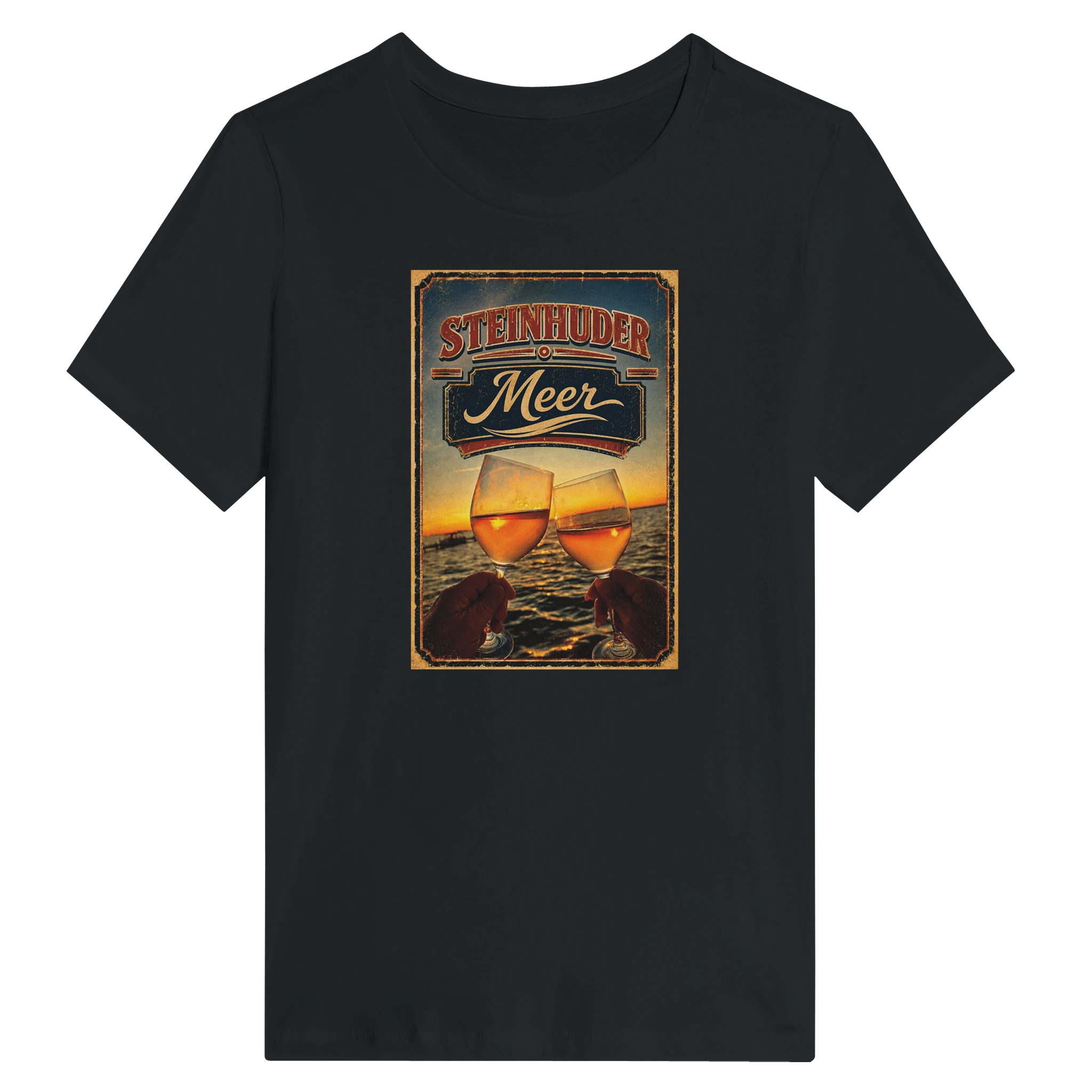 Damen-T-Shirt in Weiß mit Motiv „Stößchen bei Sunset“