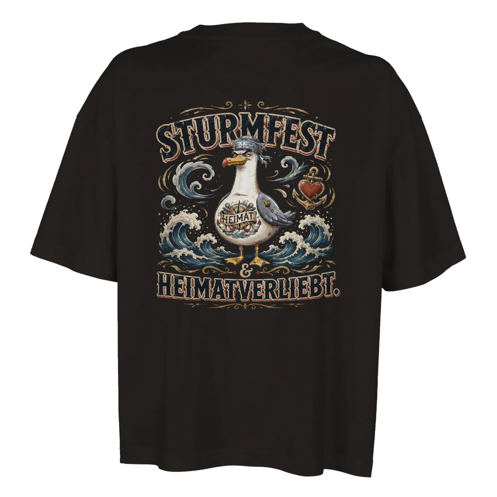 Damen-T-Shirt in Hellgelb mit Motiv „Sturmfest & Heimatverliebt Möwe“