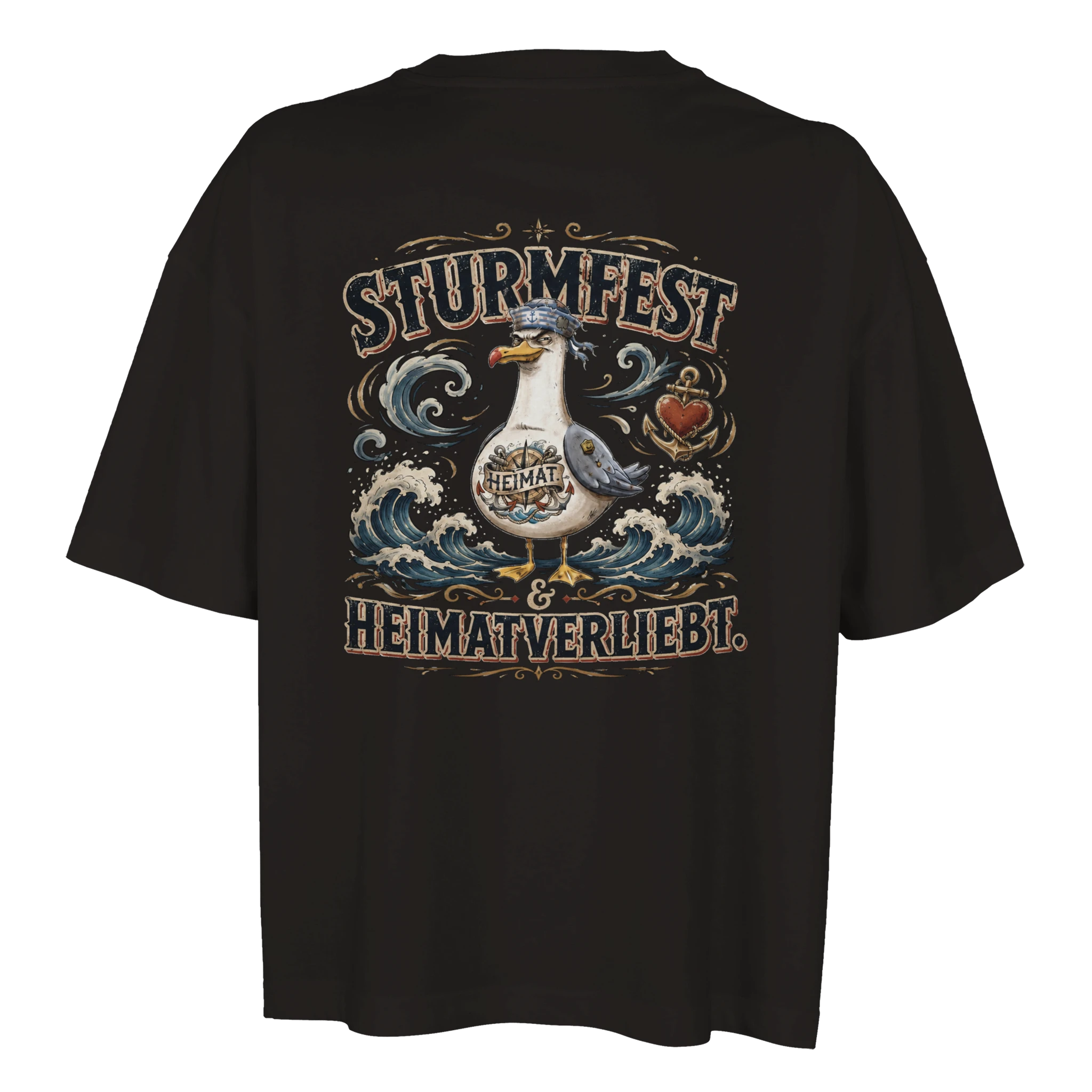 Damen-T-Shirt in Hellgelb mit Motiv „Sturmfest & Heimatverliebt Möwe“