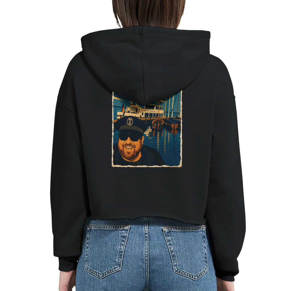 Damen-Hoodie in Weiß mit Motiv „Kapitän an Bord“