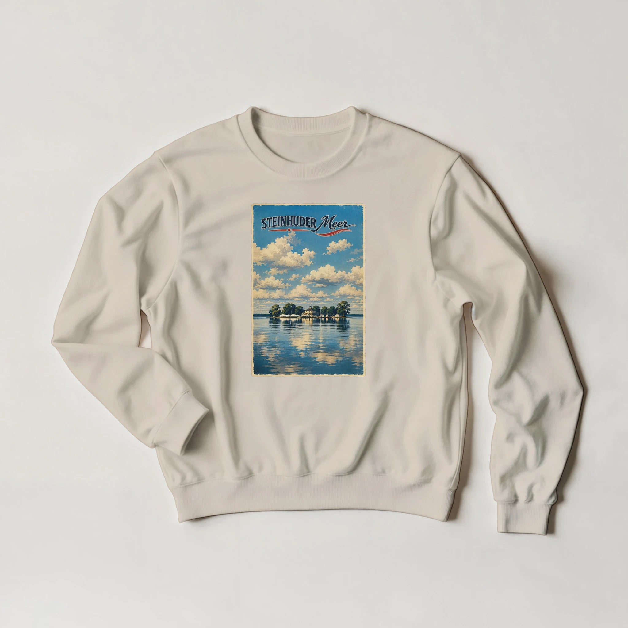 Pullover in Aschgrau mit Motiv „Wilhelmstein im Steinhuder Meer“