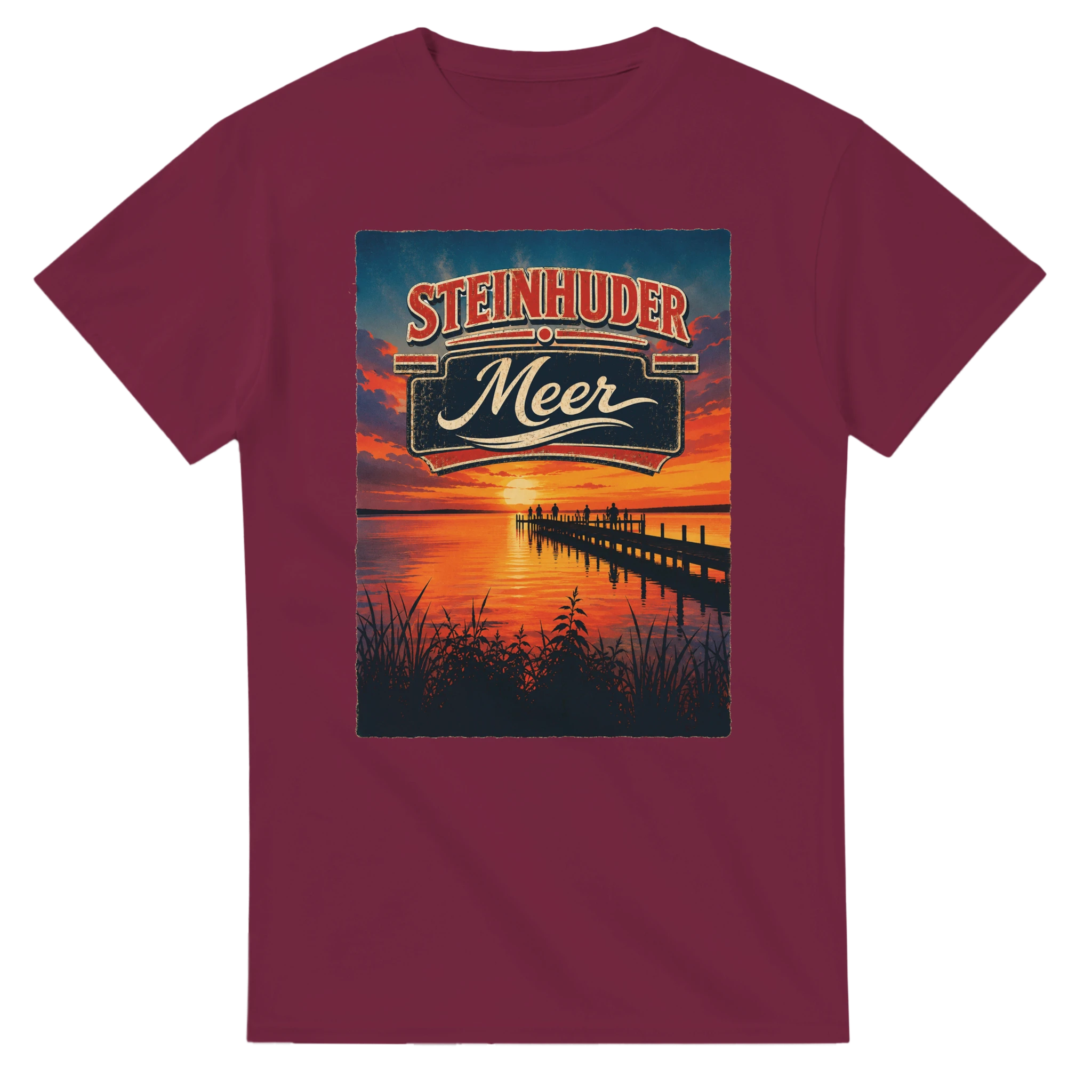 T-Shirt in Weiß mit Motiv „Sunset Ratskeller Steg am Steinhuder Meer“