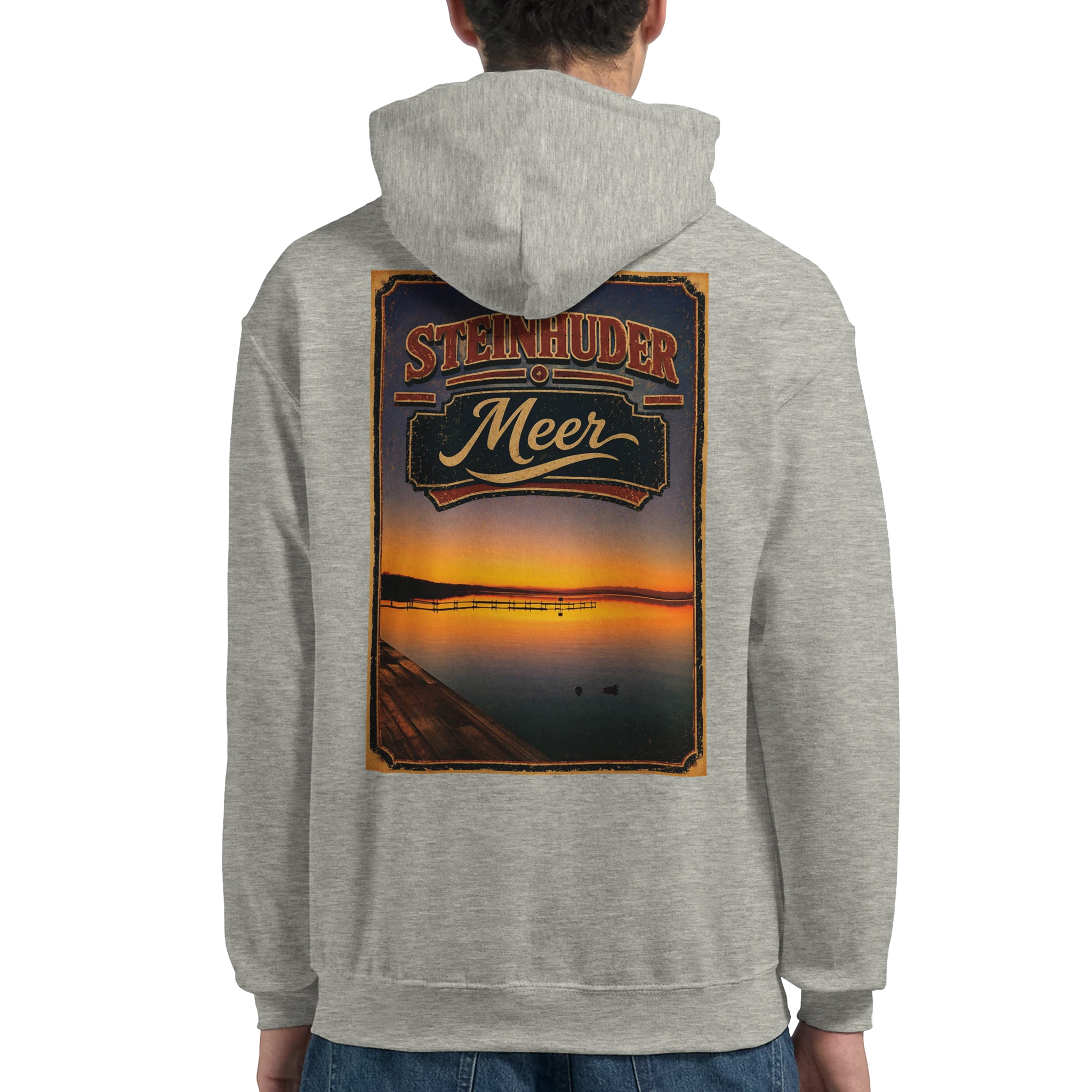 Hoodie in Aschgrau mit Motiv „Steg an der Planke“