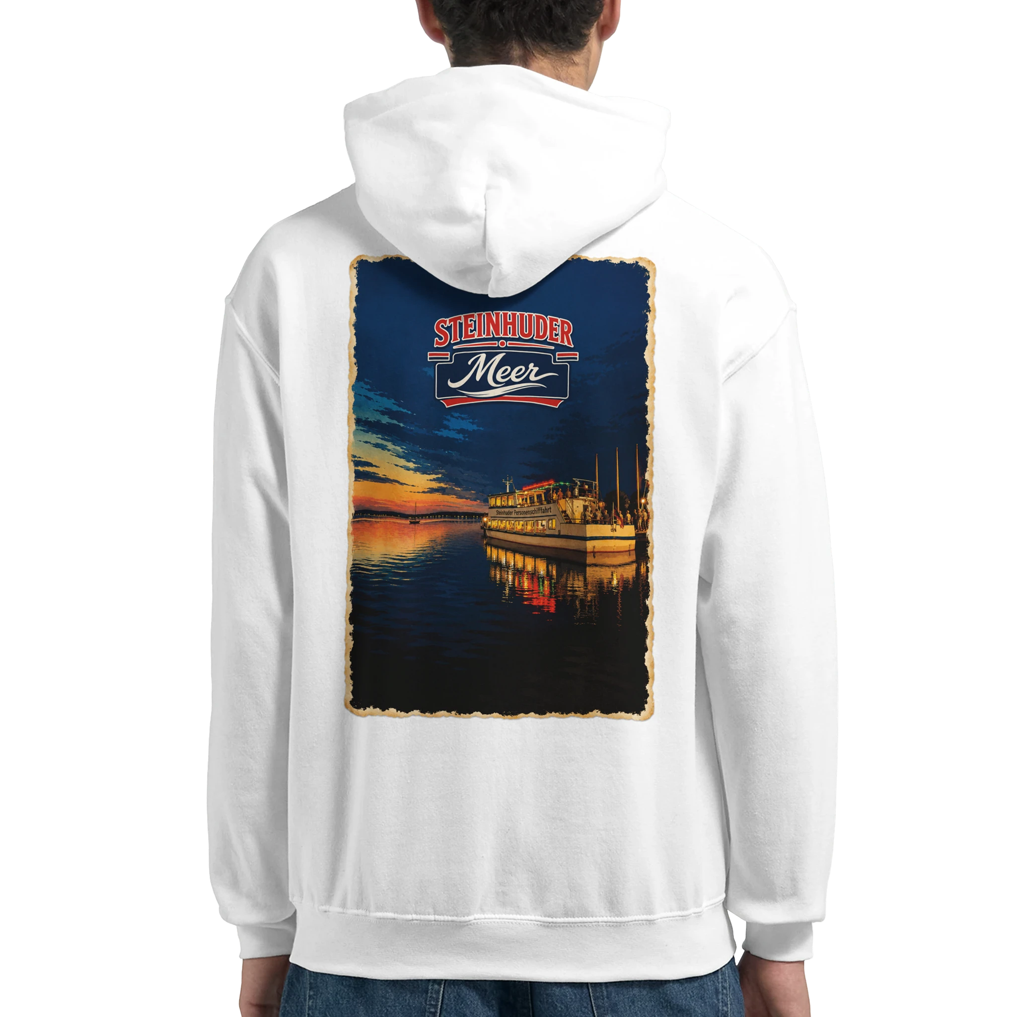 Hoodie in Aschgrau mit Motiv „MS Steinhude Abendstimmung“