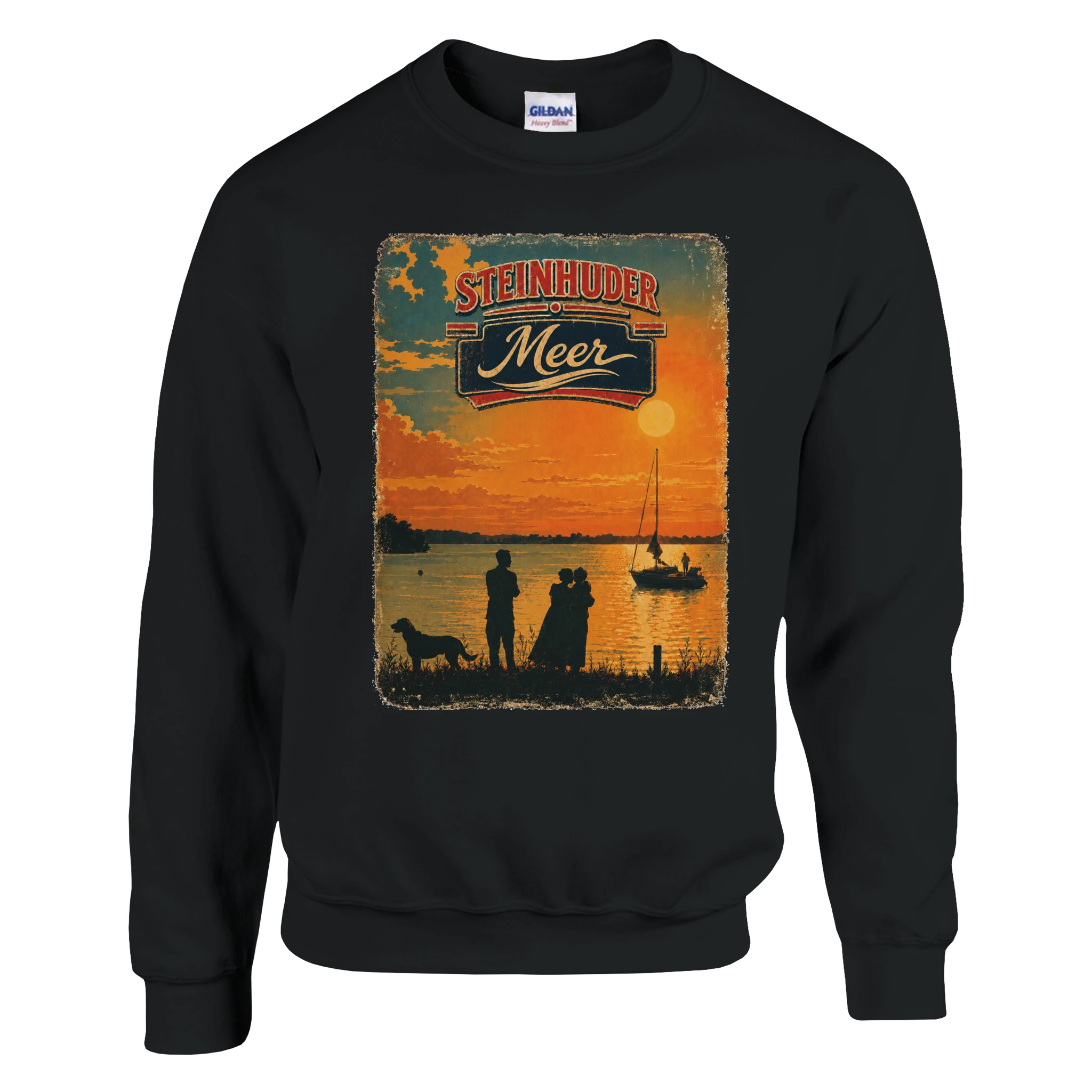 Pullover in Aschgrau mit Motiv „Familie beim Sunset“