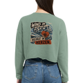 Damen-Pullover in Staubblau mit Motiv „Wind im Gesicht. Heimat im Herzen.“