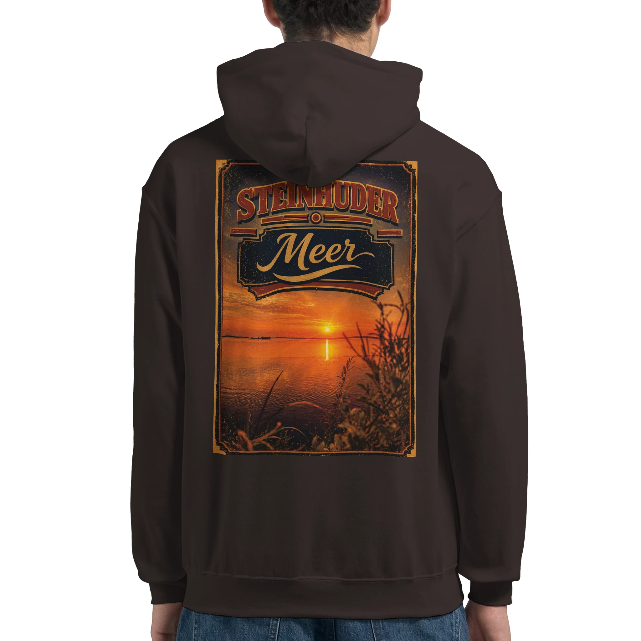 Hoodie in Aschgrau mit Motiv „Sunset am Steinhuder Meer“