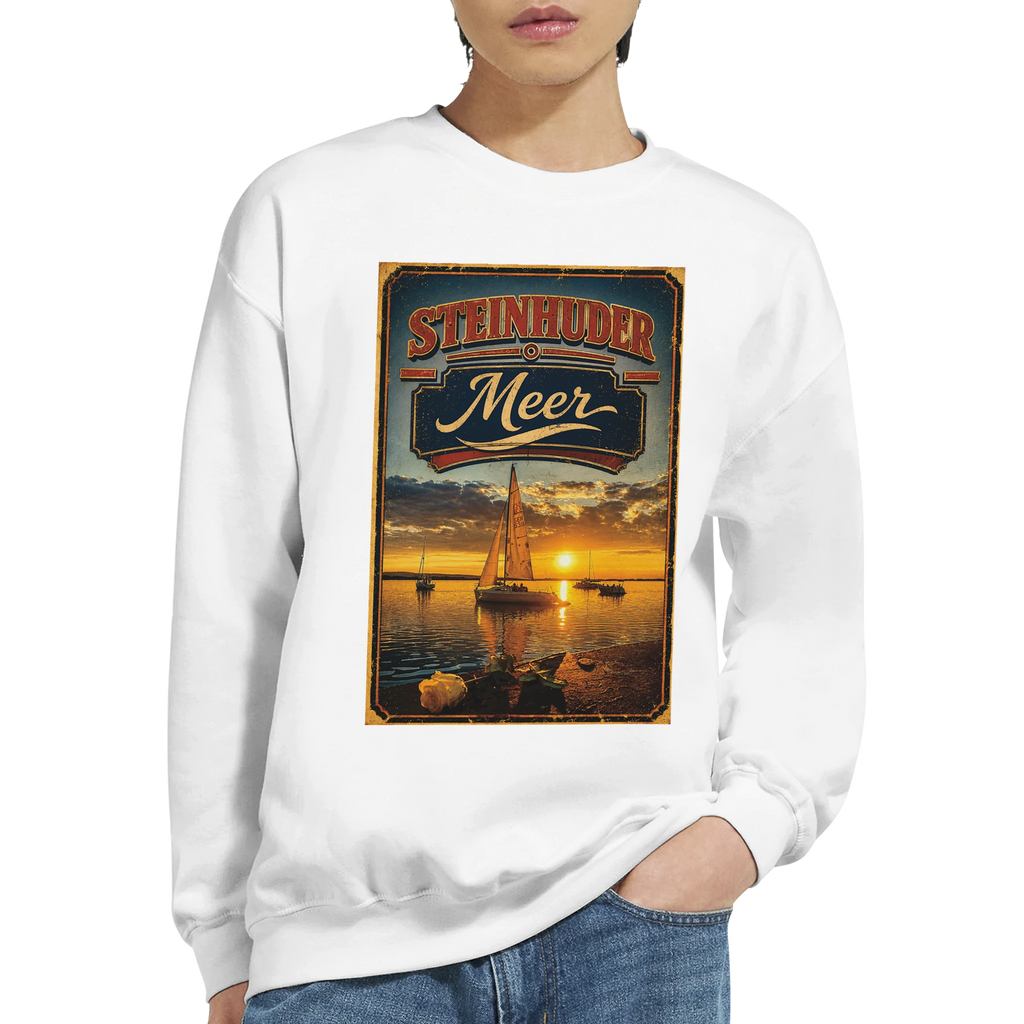 Pullover in Aschgrau mit Motiv „White Night am Wilhelmstein mit Sunset“
