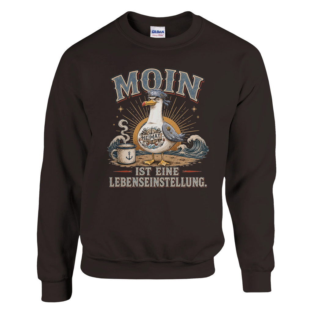 Pullover in Weiß mit Motiv „Moin ist eine Lebenseinstellung Möwe“