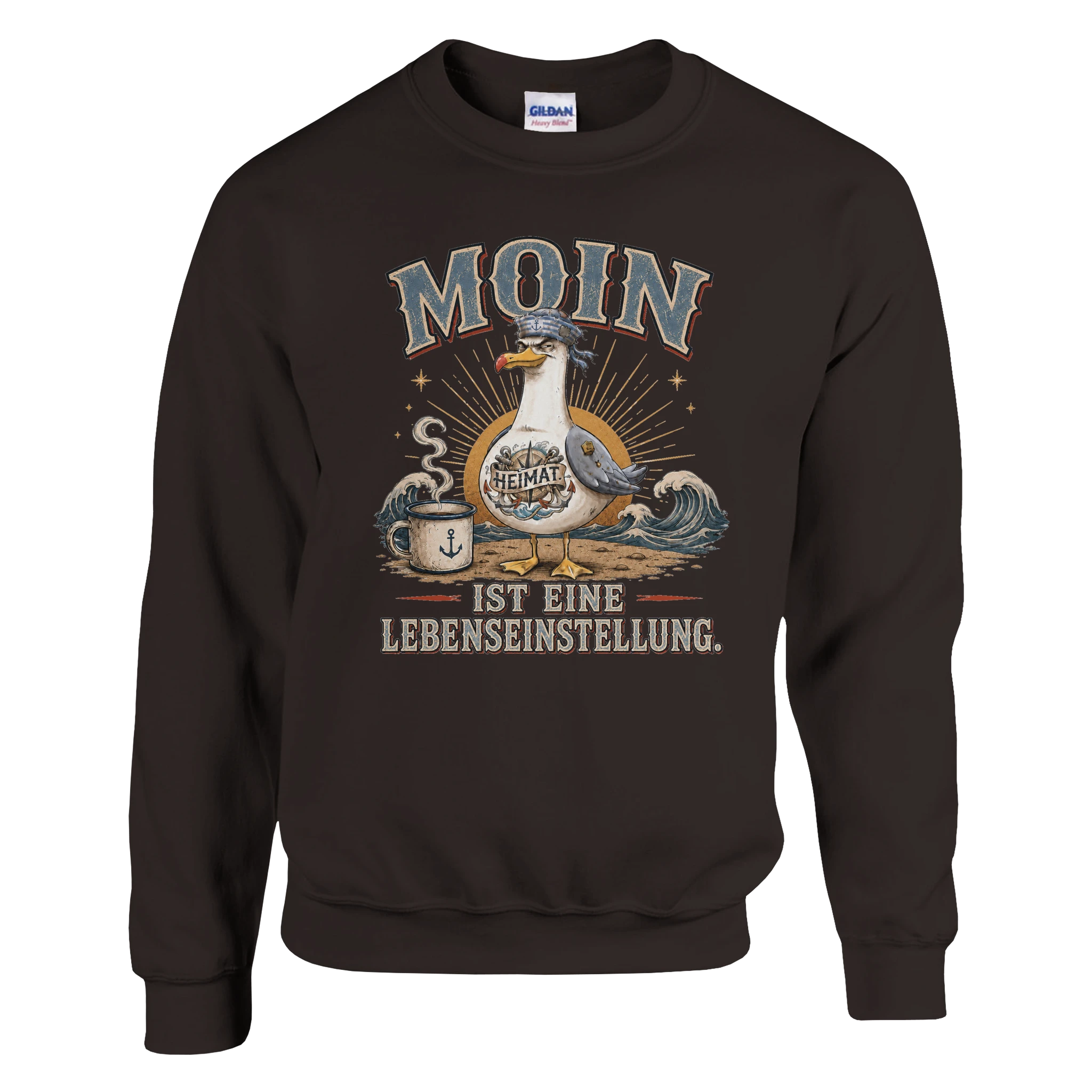 Pullover in Weiß mit Motiv „Moin ist eine Lebenseinstellung Möwe“