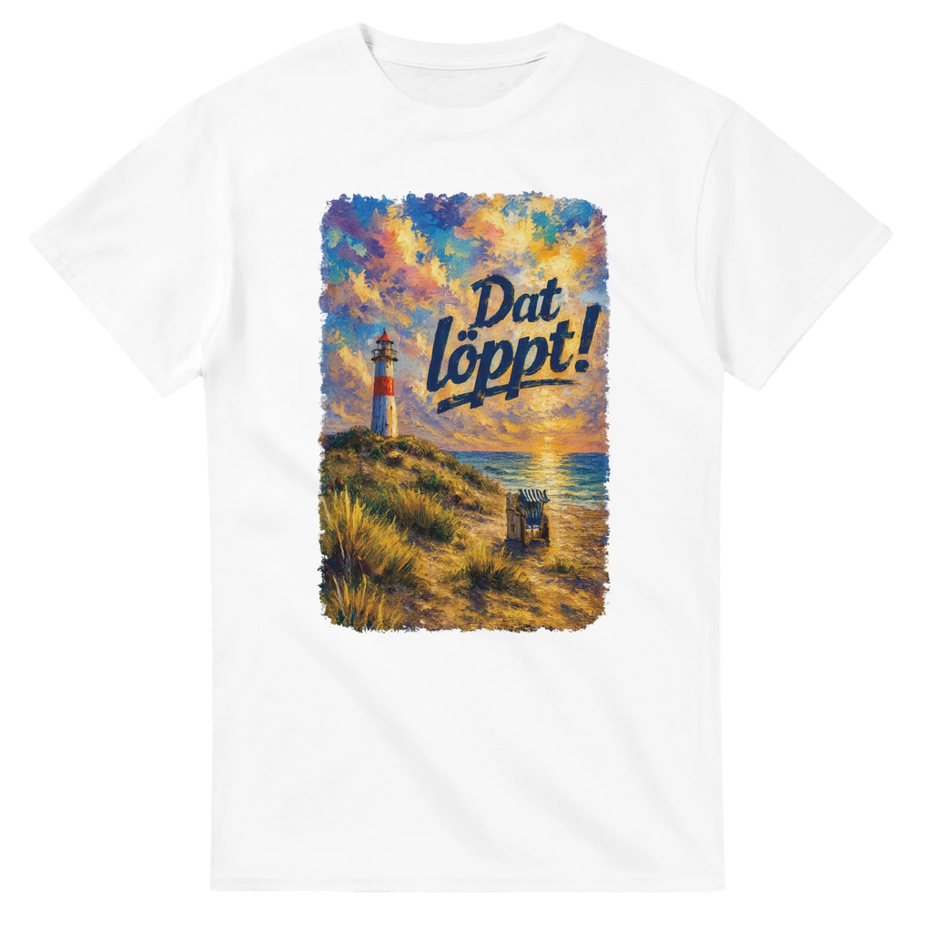 T-Shirt in Weiß mit Motiv „Dat löppt! Typisch Norddeutsch“