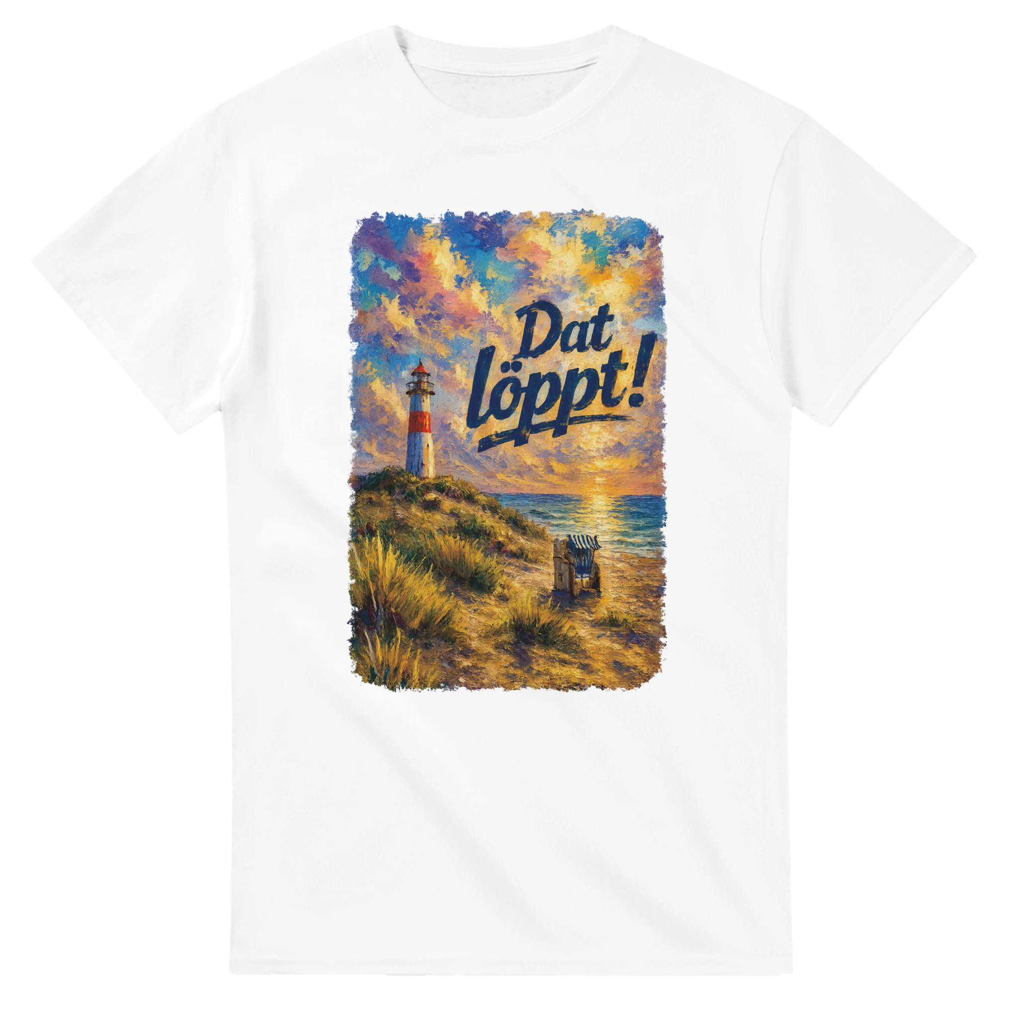 T-Shirt in Weiß mit Motiv „Dat löppt! Typisch Norddeutsch“