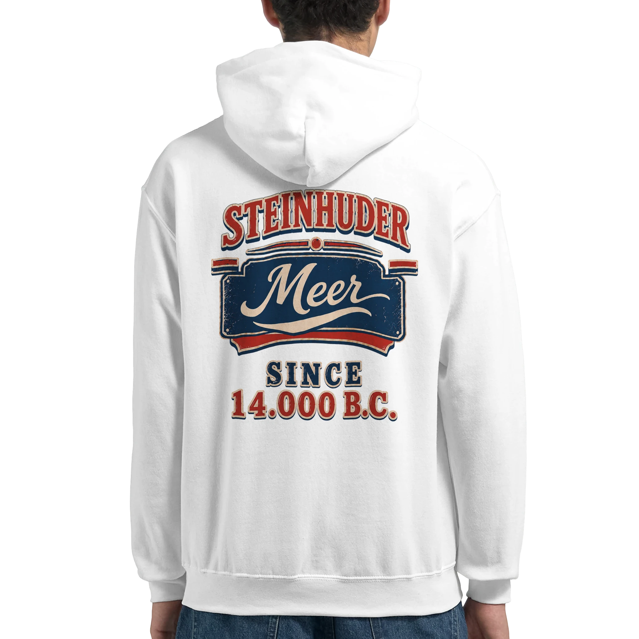 Hoodie in Weiß mit Motiv „Since 14.000 B.C.“