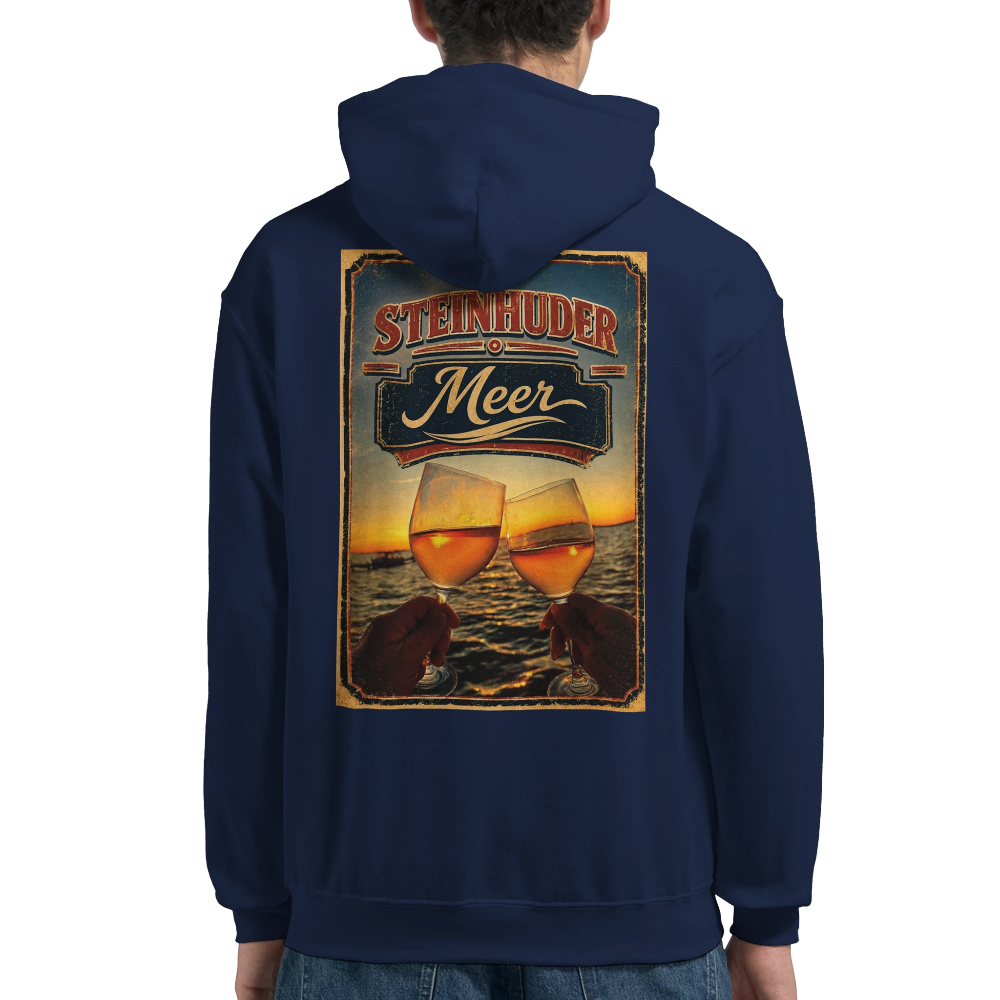 Hoodie in Weiß mit Motiv „Stößchen bei Sunset“