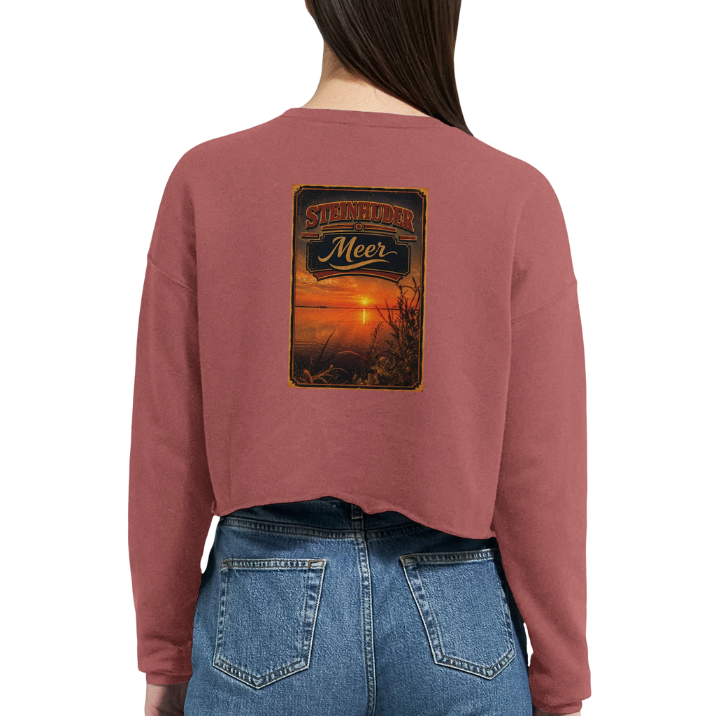 Damen-Pullover in Staubblau mit Motiv „Sunset am Steinhuder Meer“