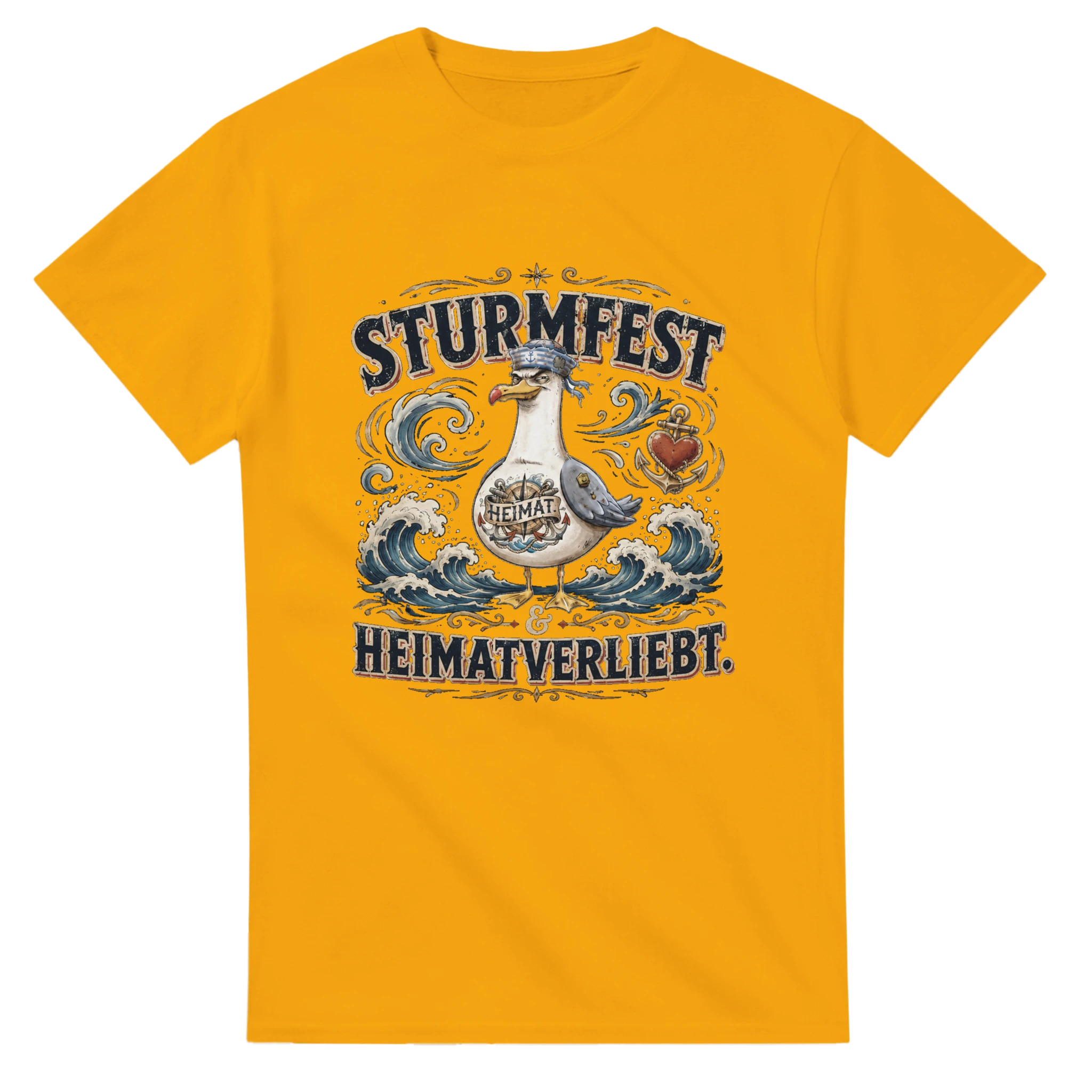 T-Shirt in Weiß mit Motiv „Sturmfest & Heimatverliebt Möwe“