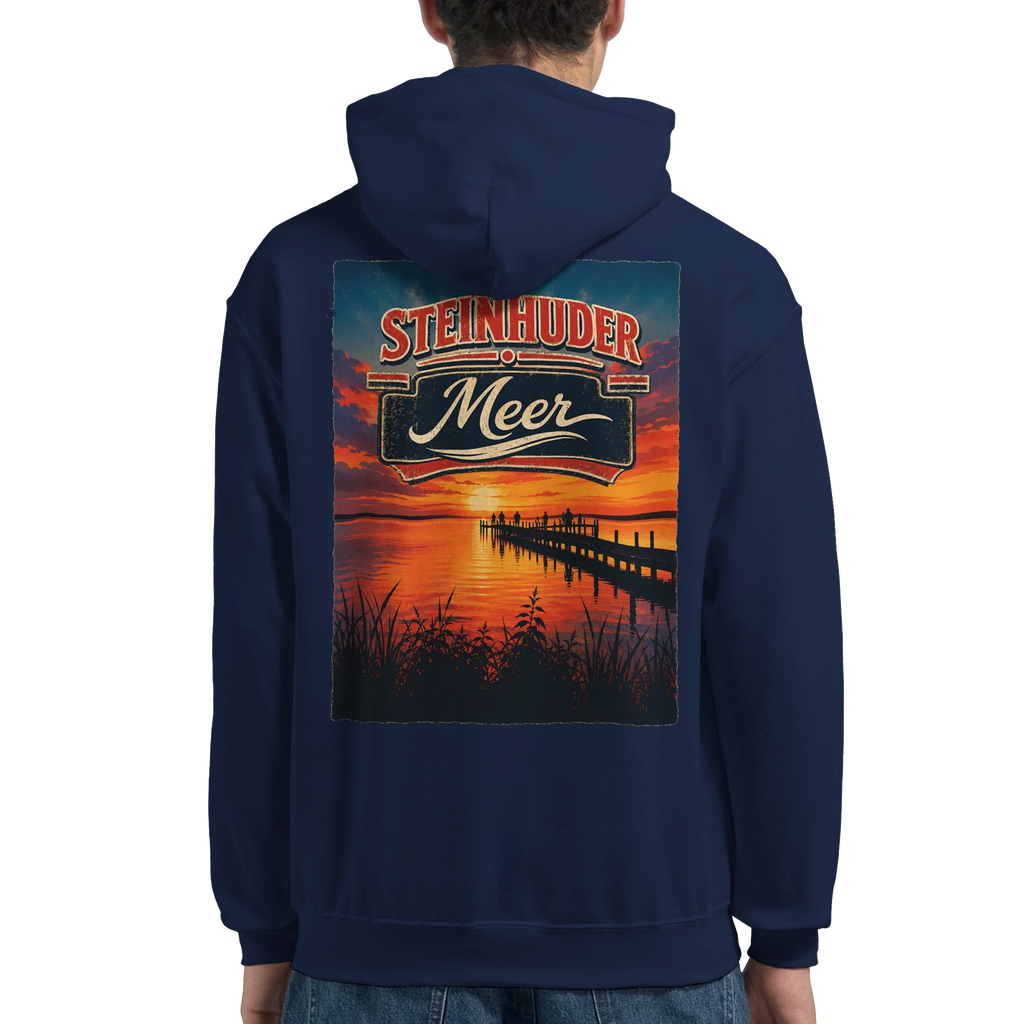 Hoodie in Aschgrau mit Motiv „Sunset Ratskeller Steg - Steinhuder Meer“