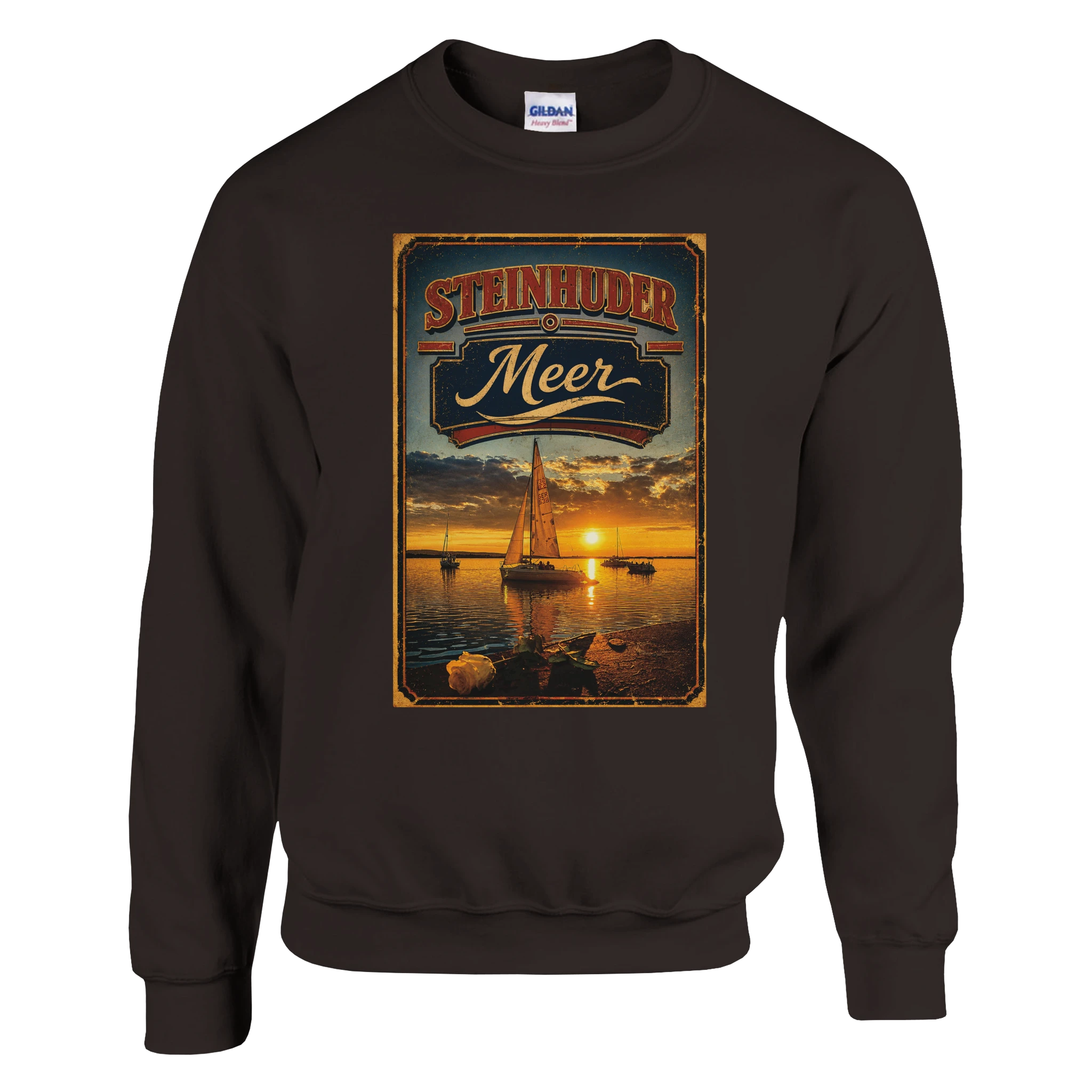 Pullover in Aschgrau mit Motiv „White Night am Wilhelmstein mit Sunset“