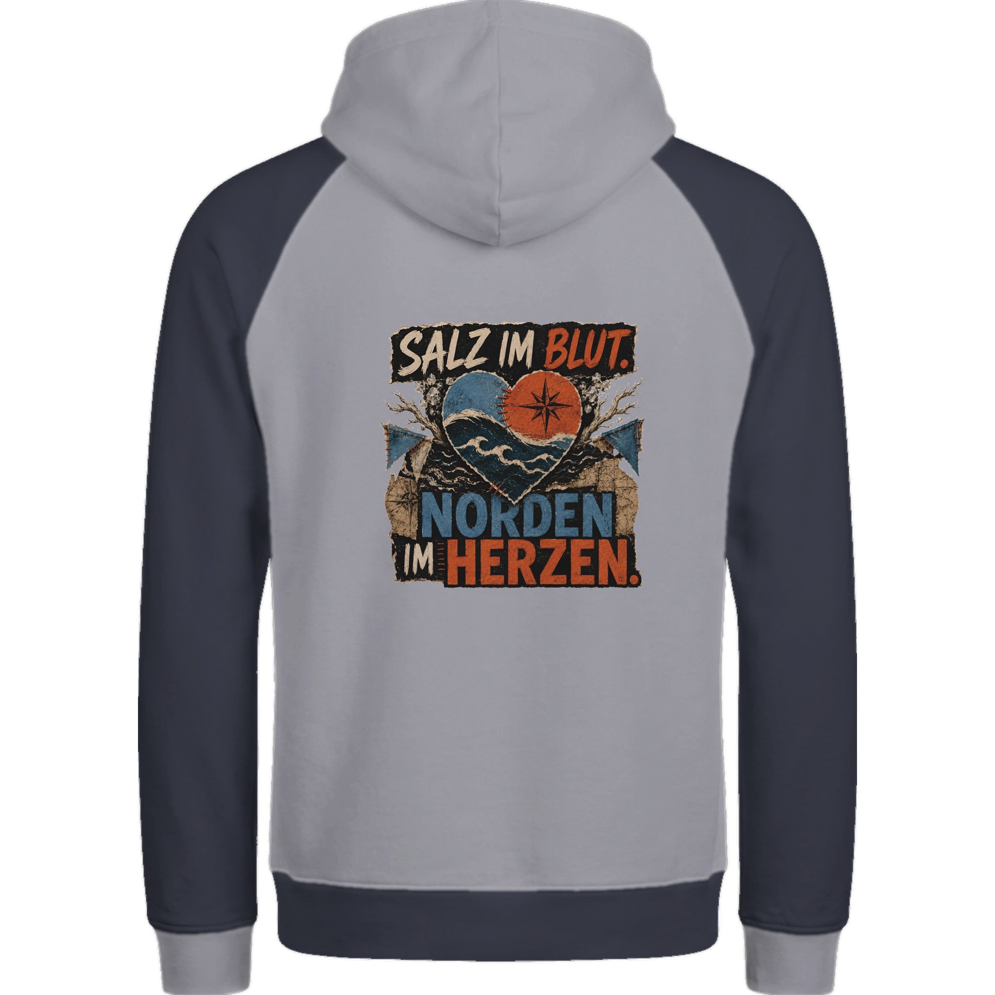Hoodie in Ton mit Motiv „Salz im Blut. Norden im Herzen.“