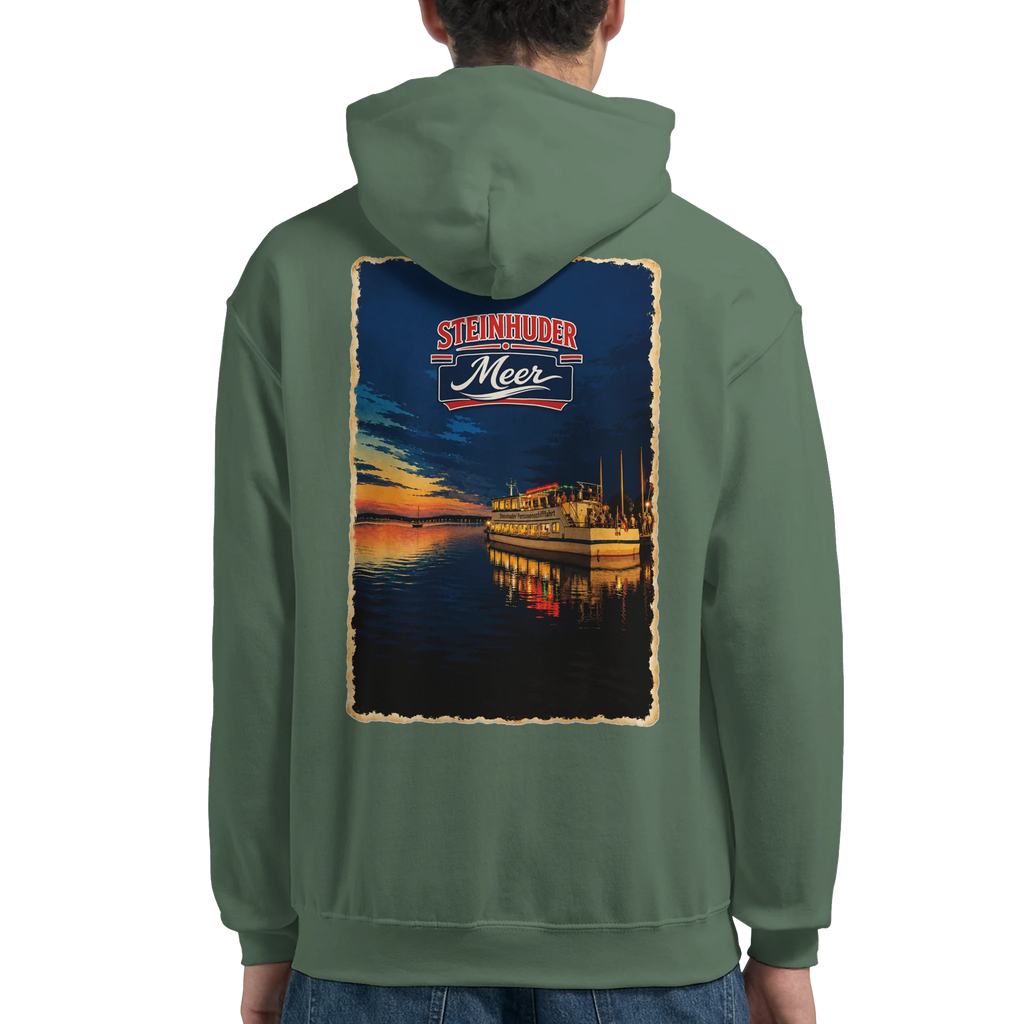 Hoodie in Weiß mit Motiv „MS Steinhude Abendstimmung“