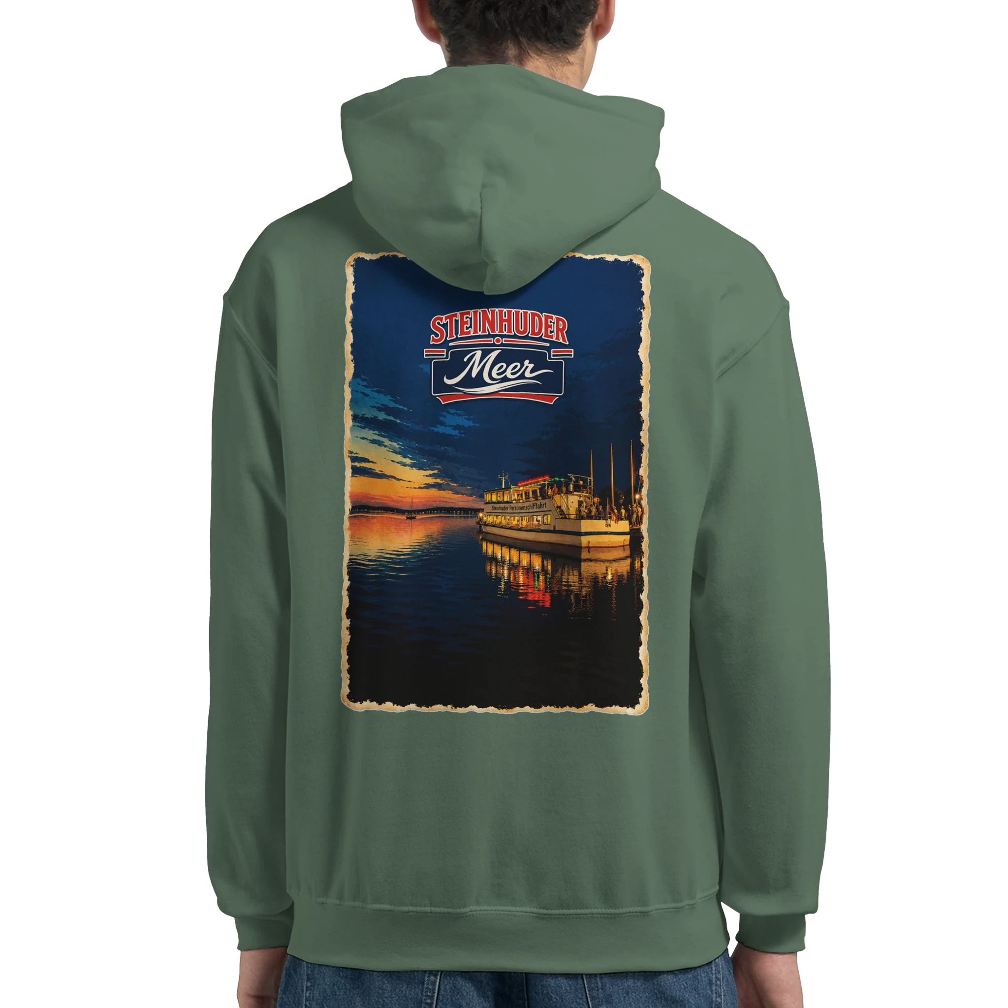 Hoodie in Weiß mit Motiv „MS Steinhude Abendstimmung“