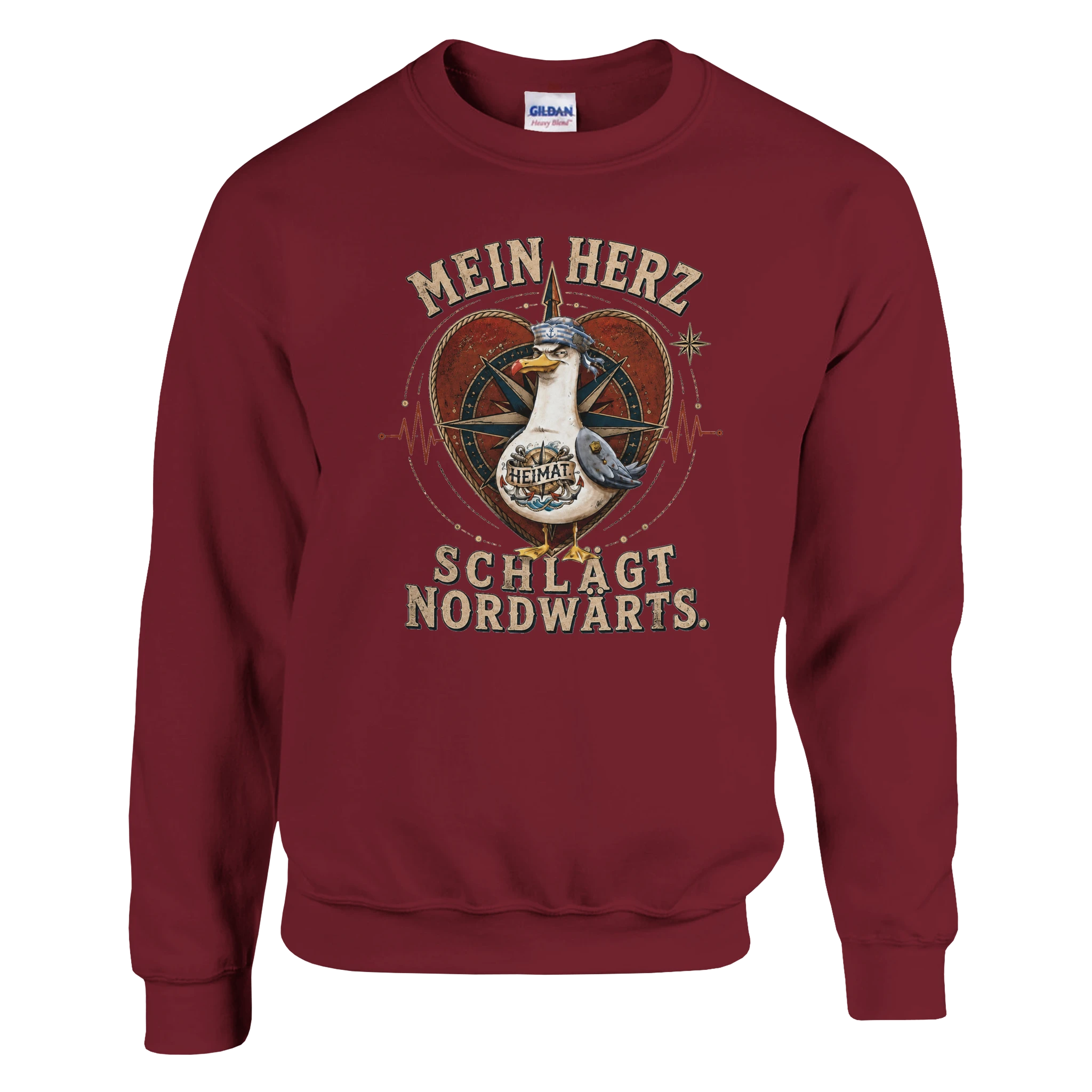 Pullover in Weiß mit Motiv „Mein Herz schlägt NORDWÄRTS. Möwe“