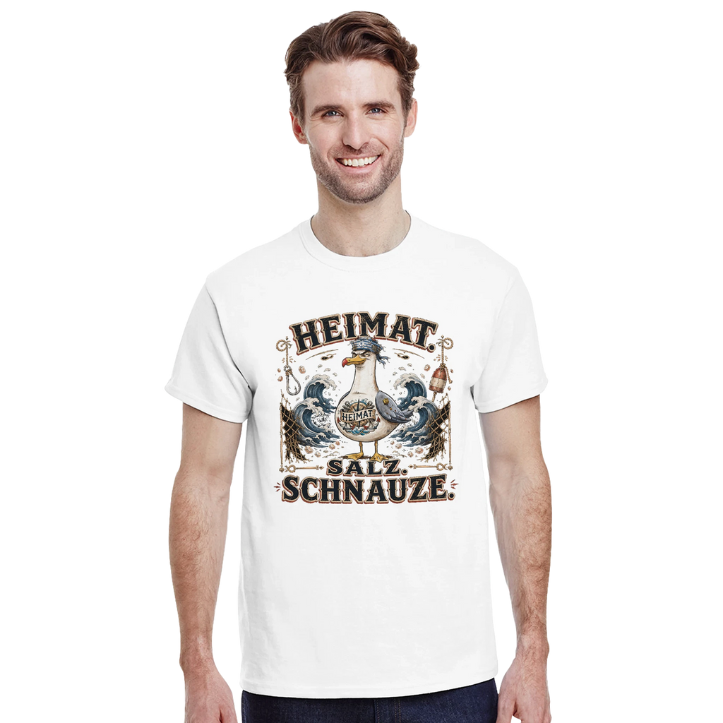 T-Shirt in Natur mit Motiv „Heimat Salz Schnauze Möwe“