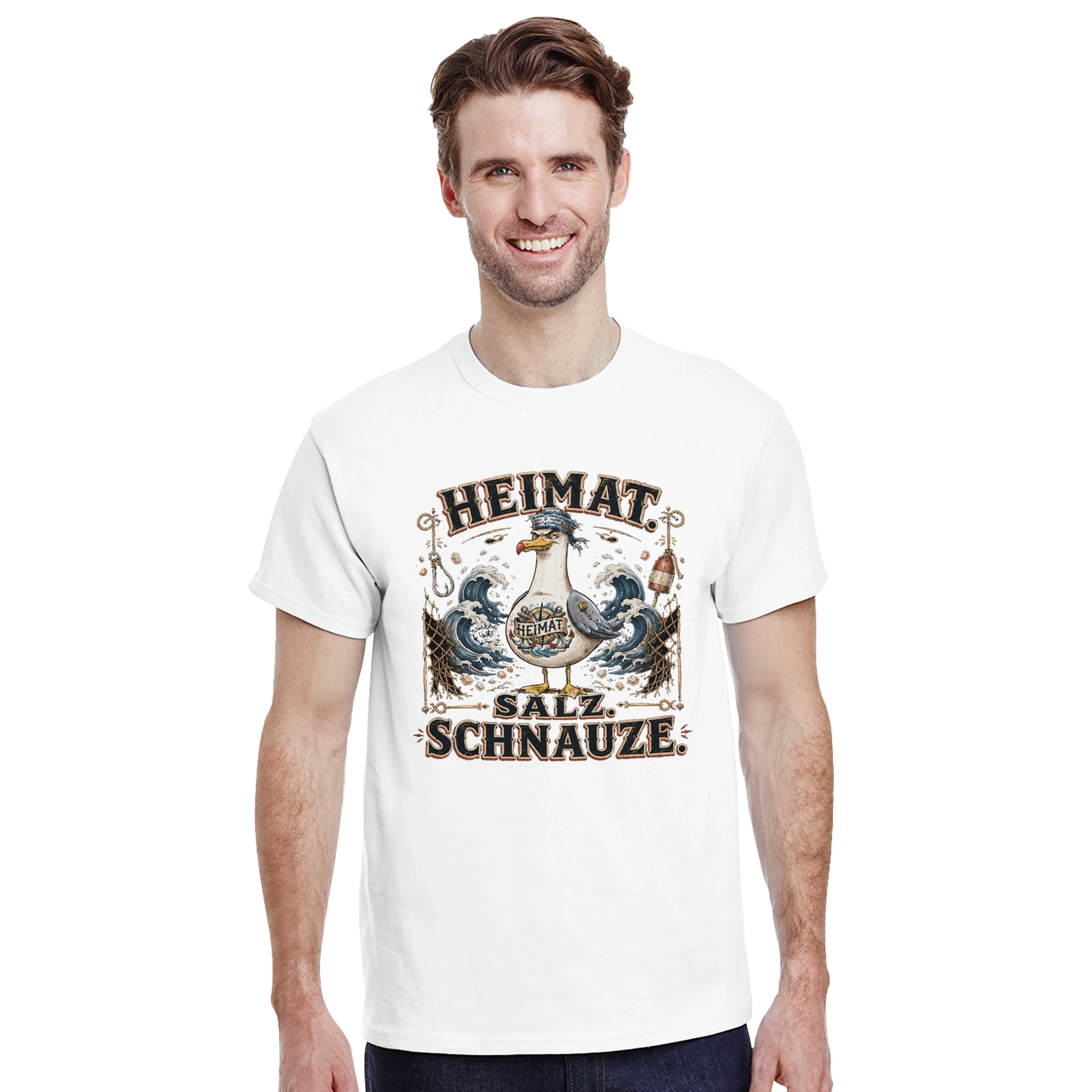 T-Shirt in Natur mit Motiv „Heimat Salz Schnauze Möwe“