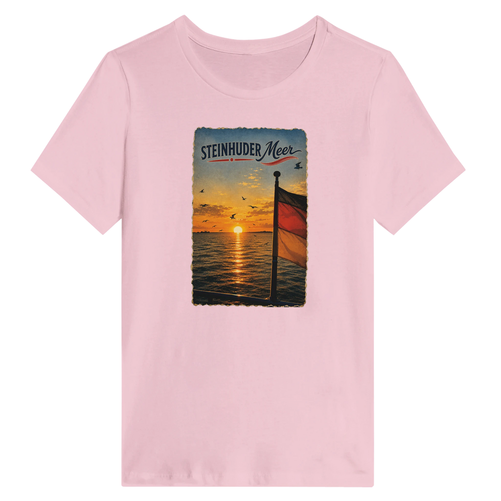 Damen-T-Shirt in Weiß mit Motiv „Flagge und Sunset“