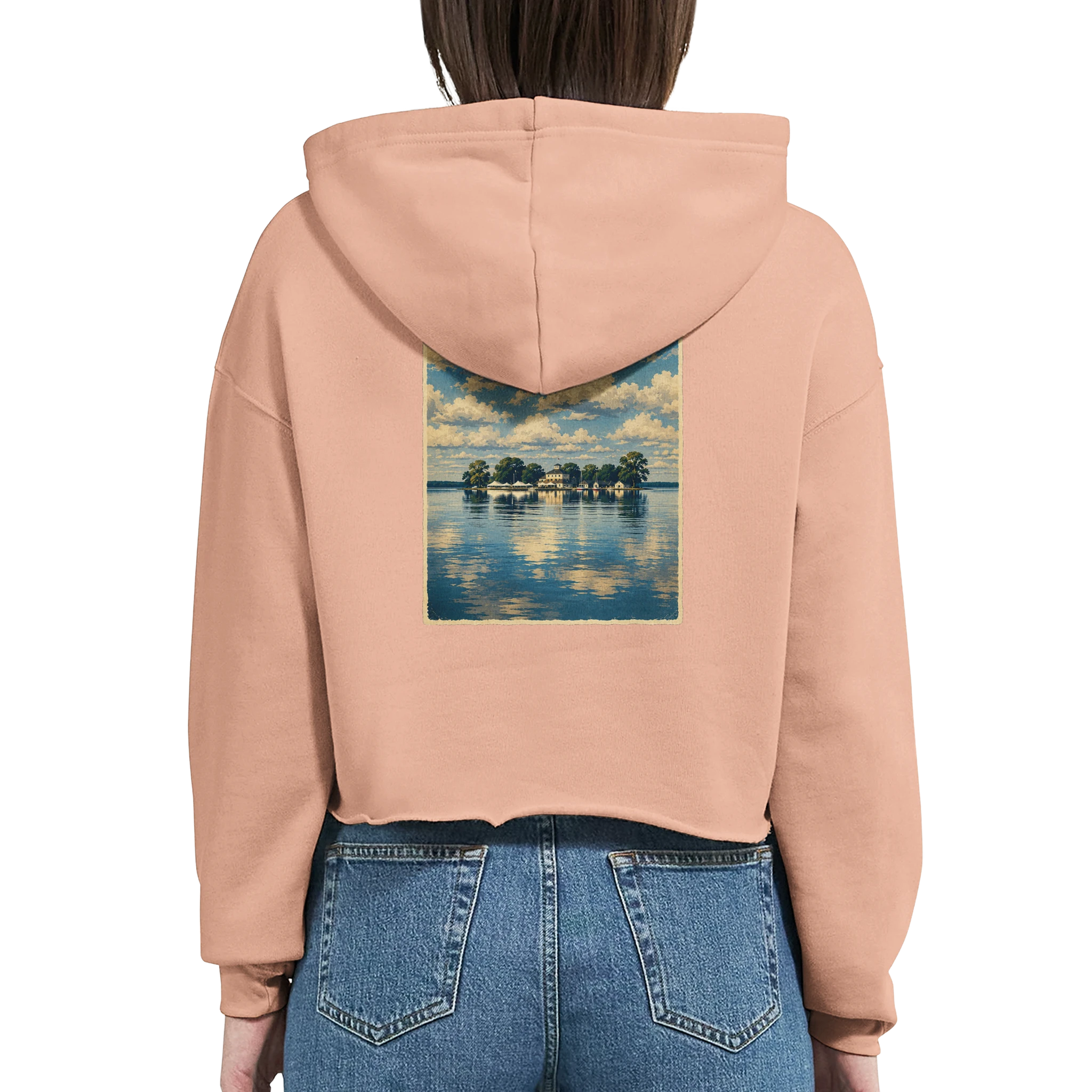 Damen-Hoodie in Weiß mit Motiv „Wilhelmstein im Steinhuder Meer“